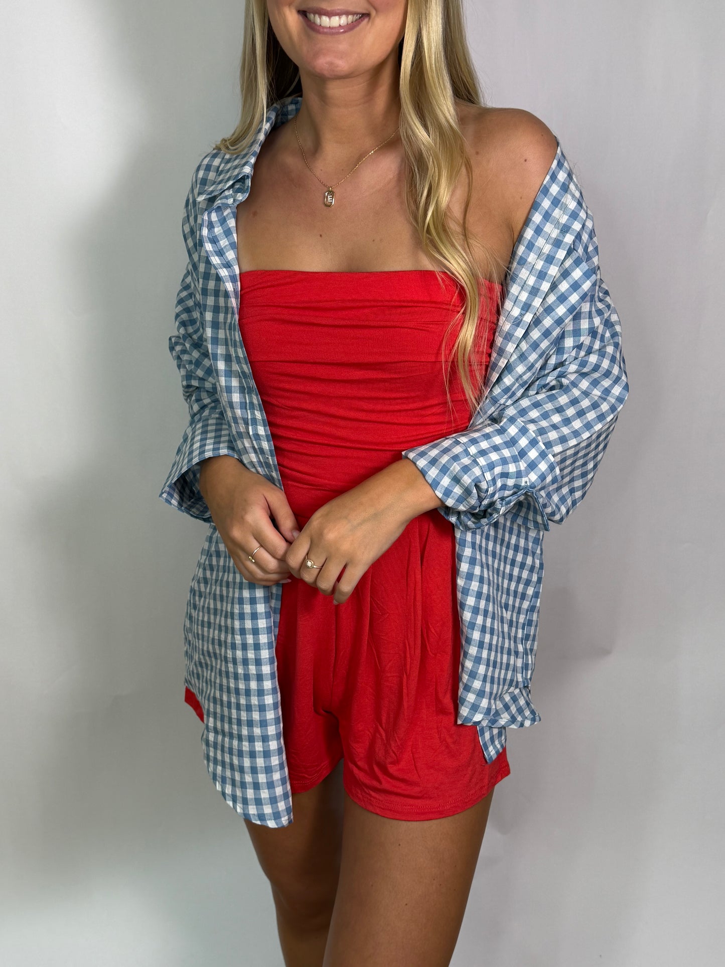 Meg 2.0 Strapless Romper | Red