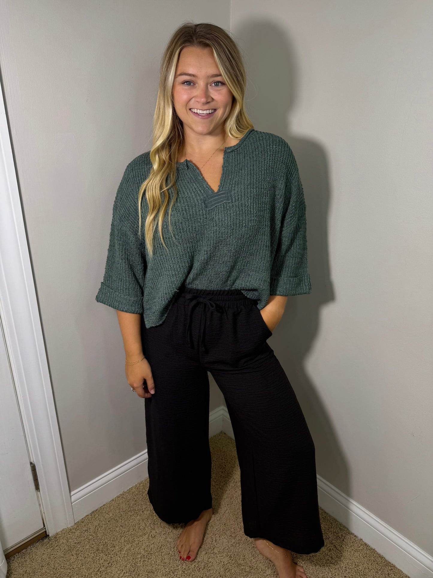 Lilly Woven Drawstring Pants | Black