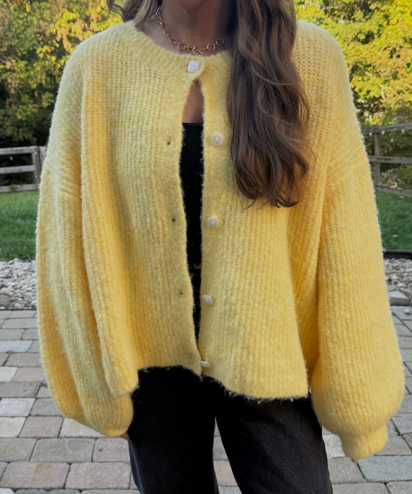 Good Vibes Balloon Sleeve Cardigan | Yellow