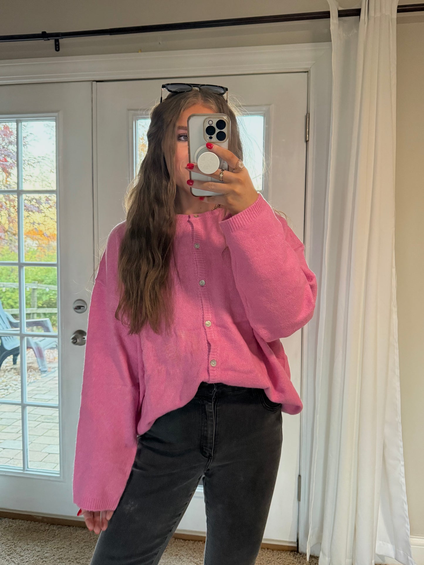 Molly Crewneck Cardigan | Pink