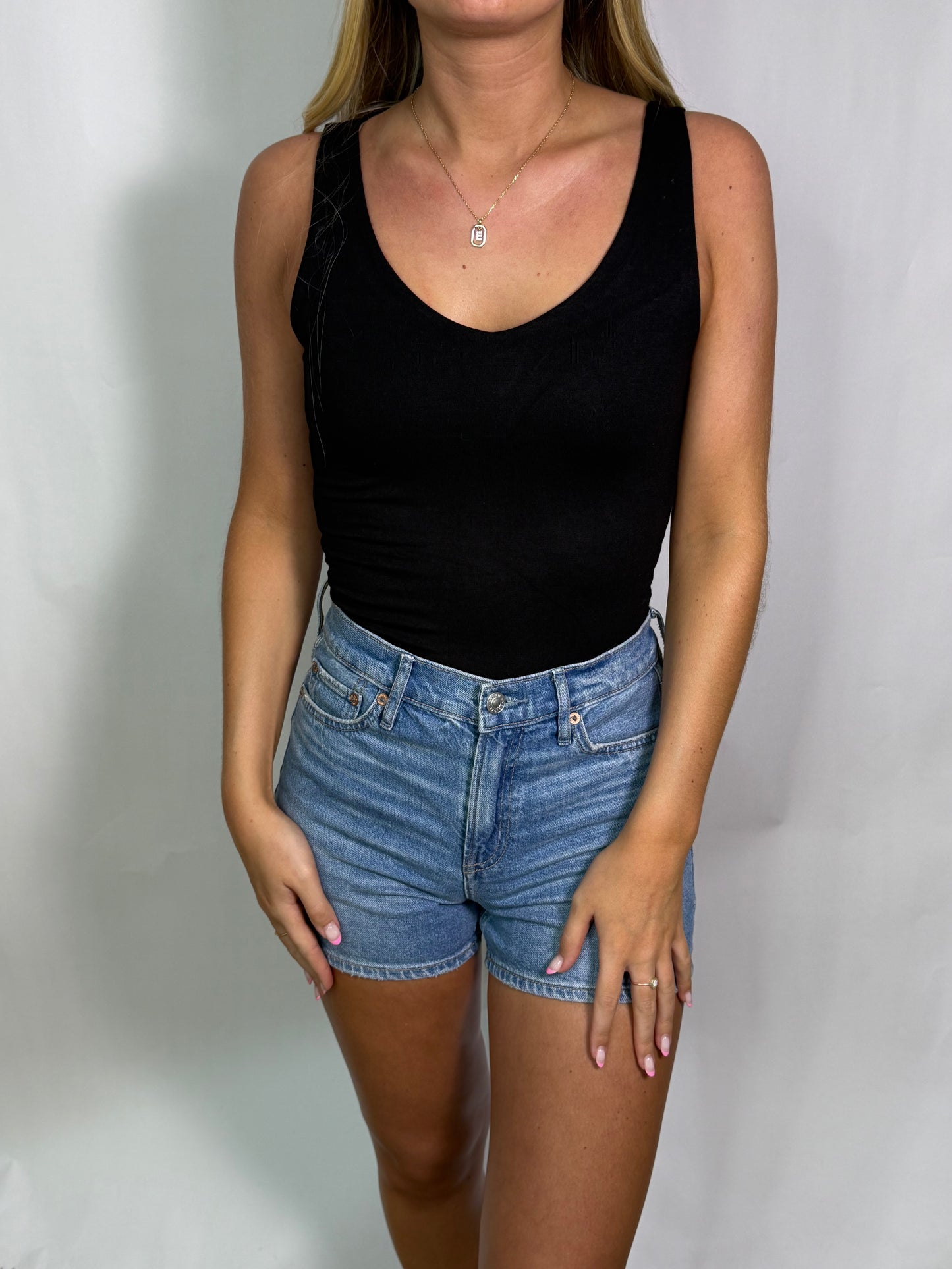 Black Double Lined V Neck Tank