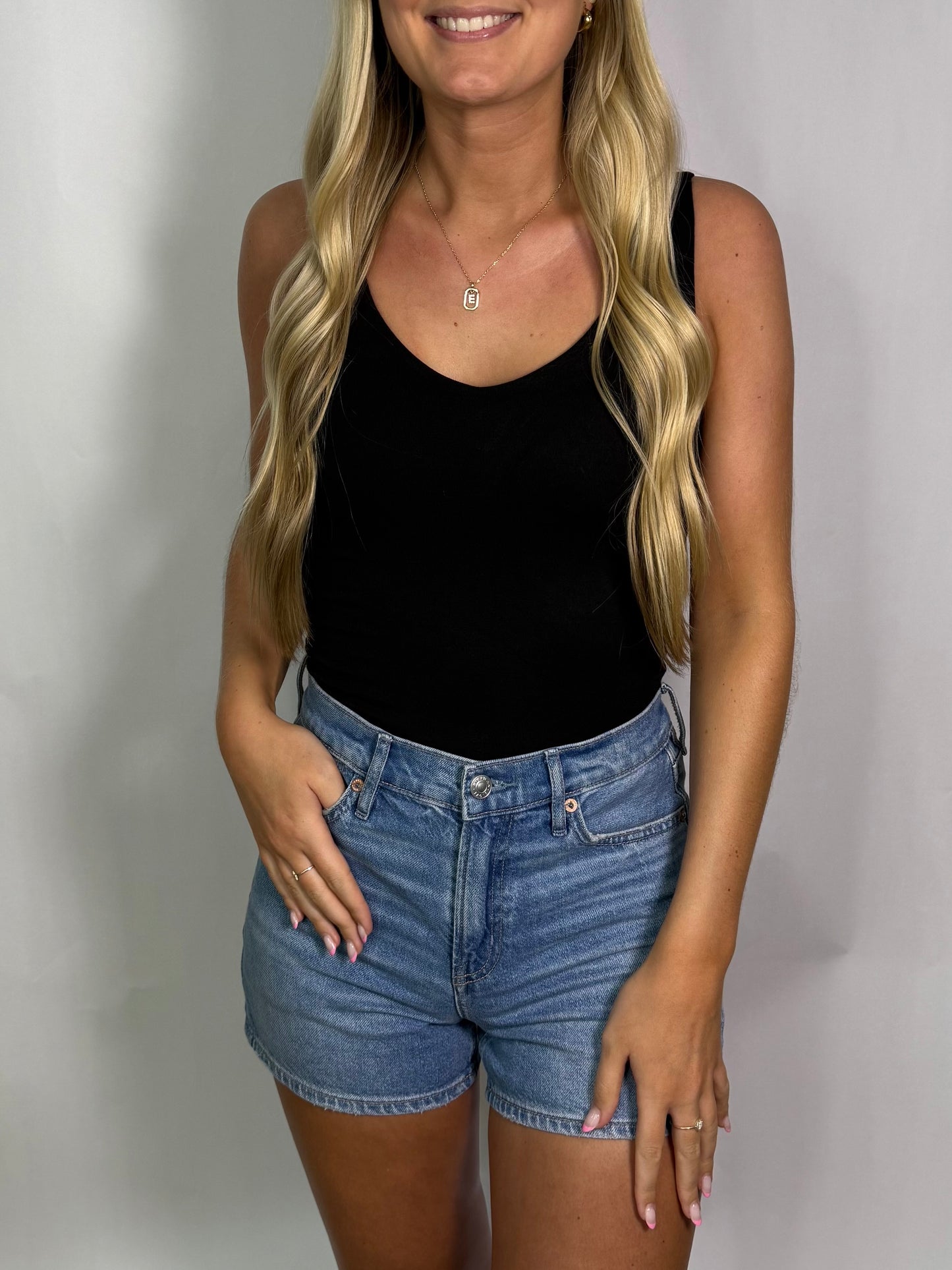 Black Double Lined V Neck Tank