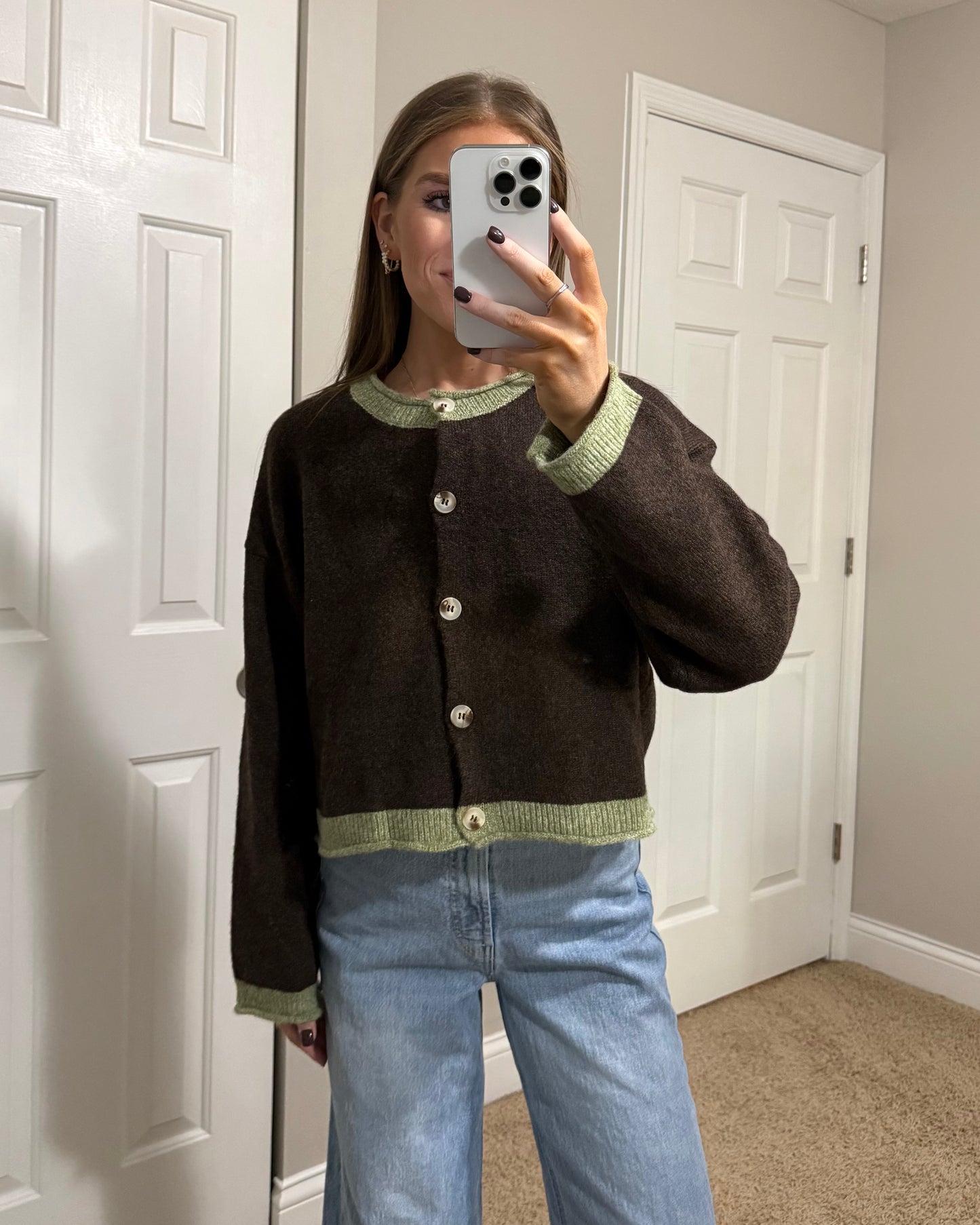 Coffee Contrast Cardigan