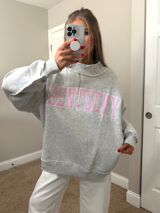 Embroidered Kentucky Mockneck | Ash/Pink Striped
