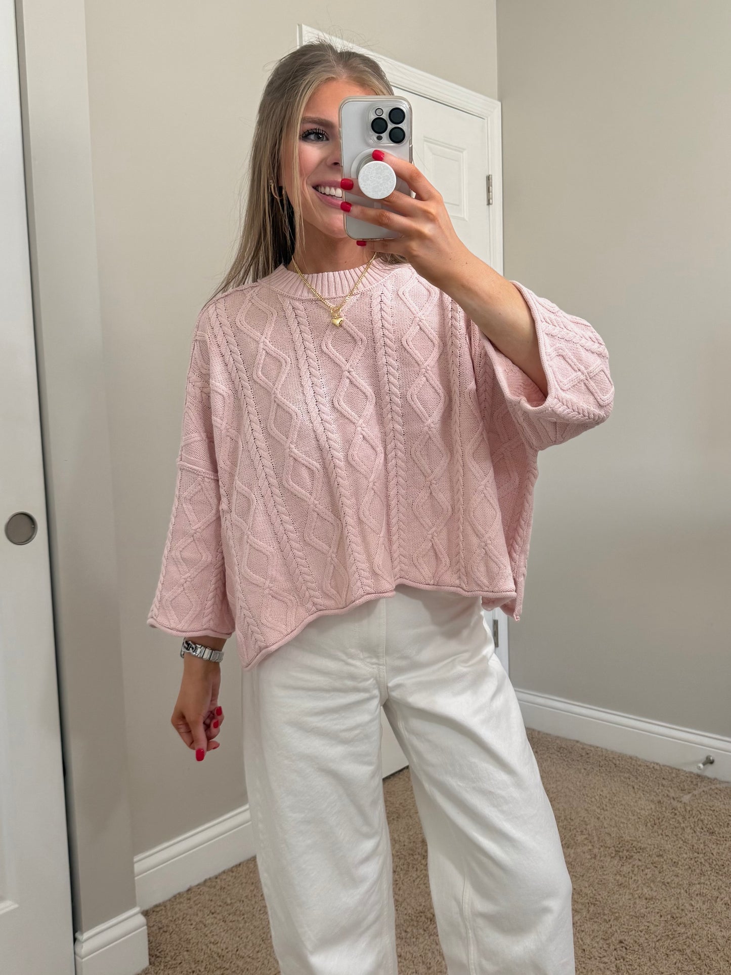 Madi 3/4 Sleeve Sweater | Pastel Pink