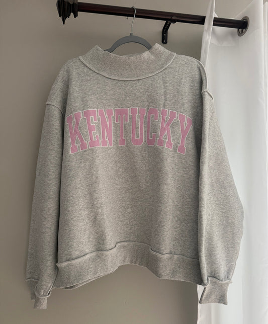 Embroidered Kentucky Mockneck | Ash/Pink Striped