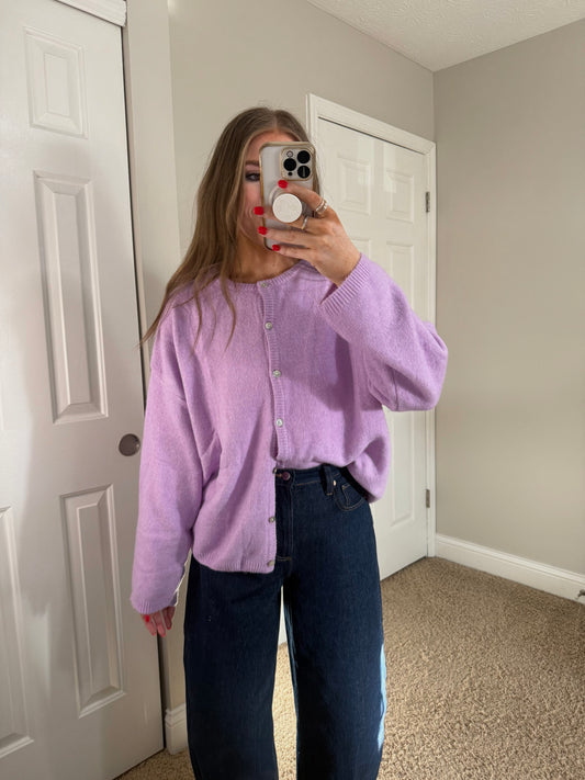 Molly Crewneck Cardigan | Lavender