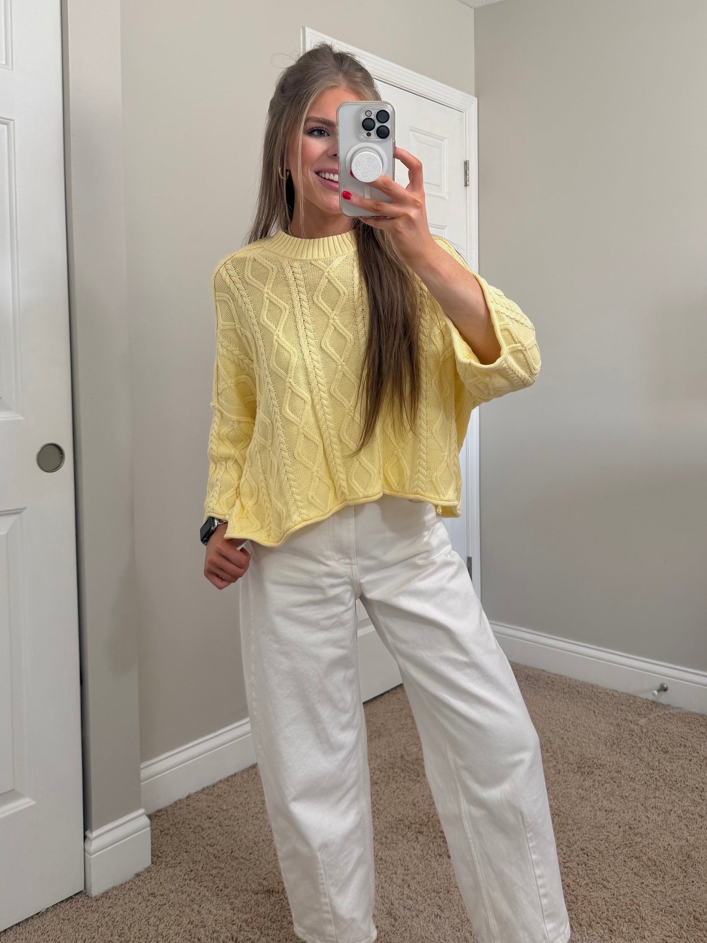 Madi 3/4 Sleeve Sweater | Pastel Yellow