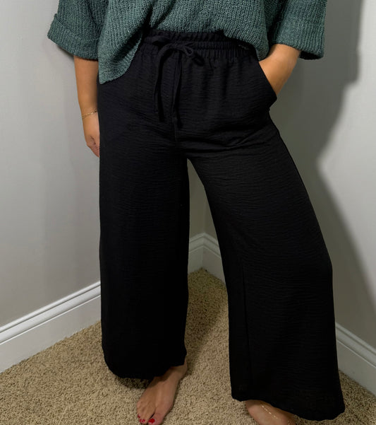 Lilly Woven Drawstring Pants | Black