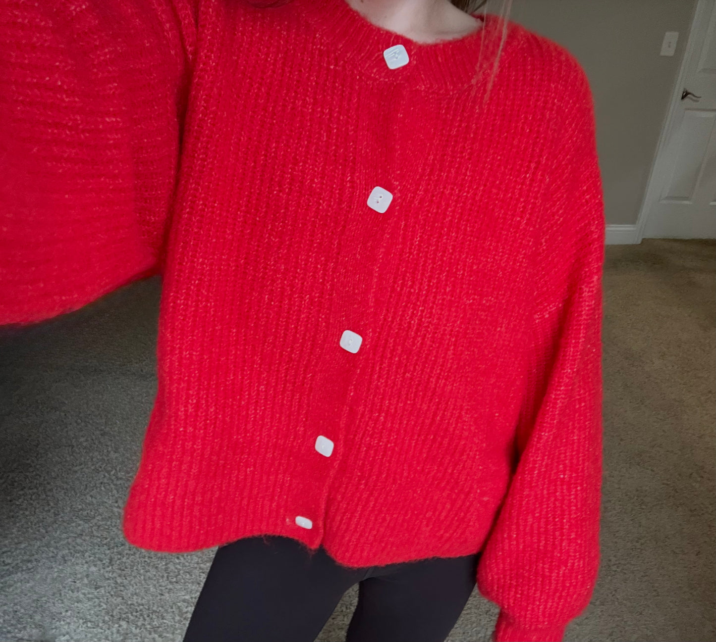 Good Vibes Balloon Sleeve Cardigan | Red