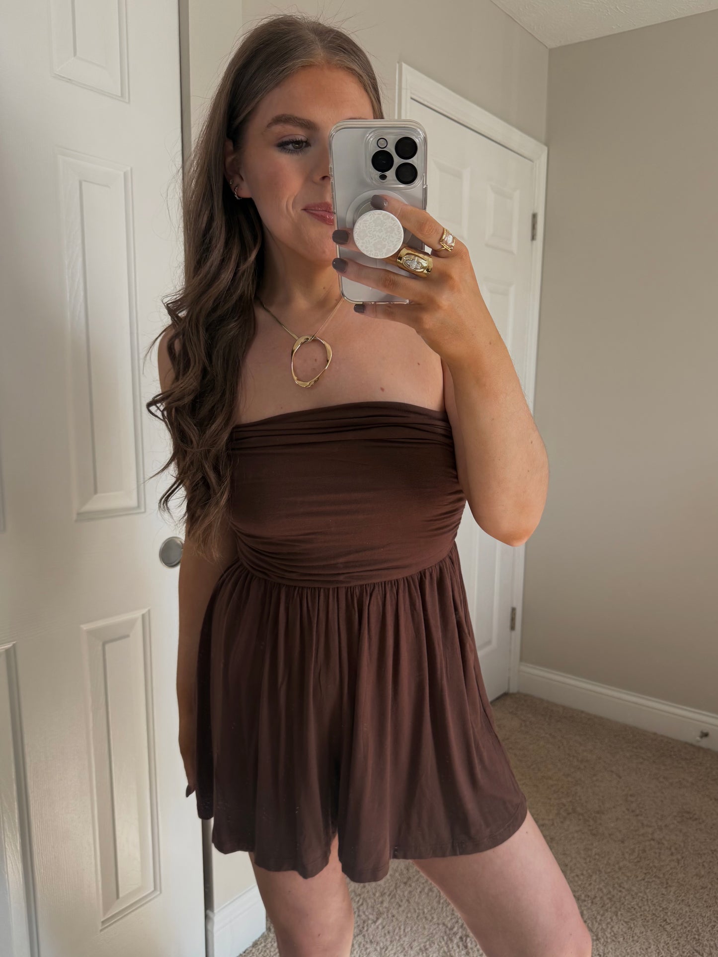 Meg Strapless Romper | Brown
