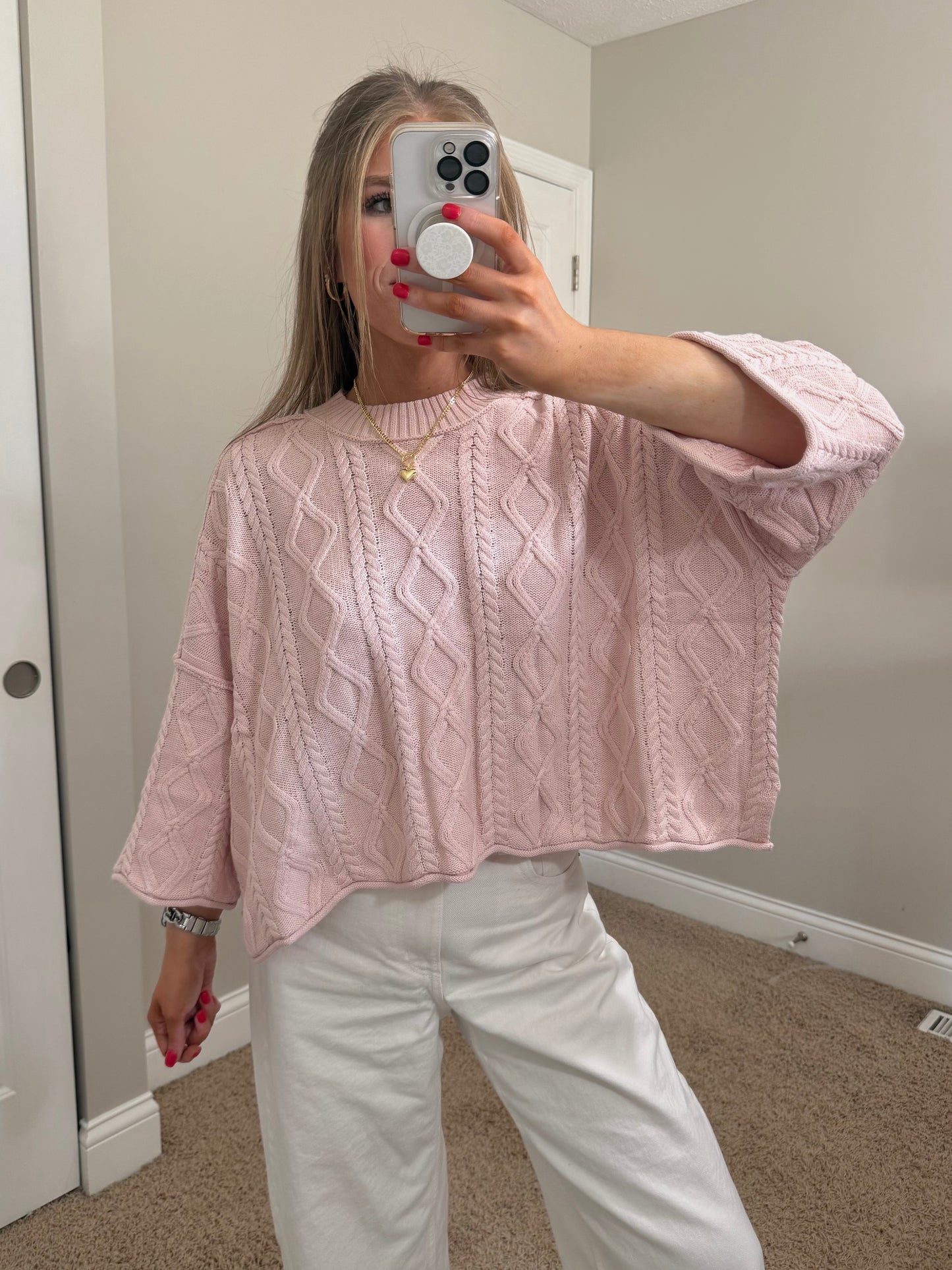 Madi 3/4 Sleeve Sweater | Pastel Pink