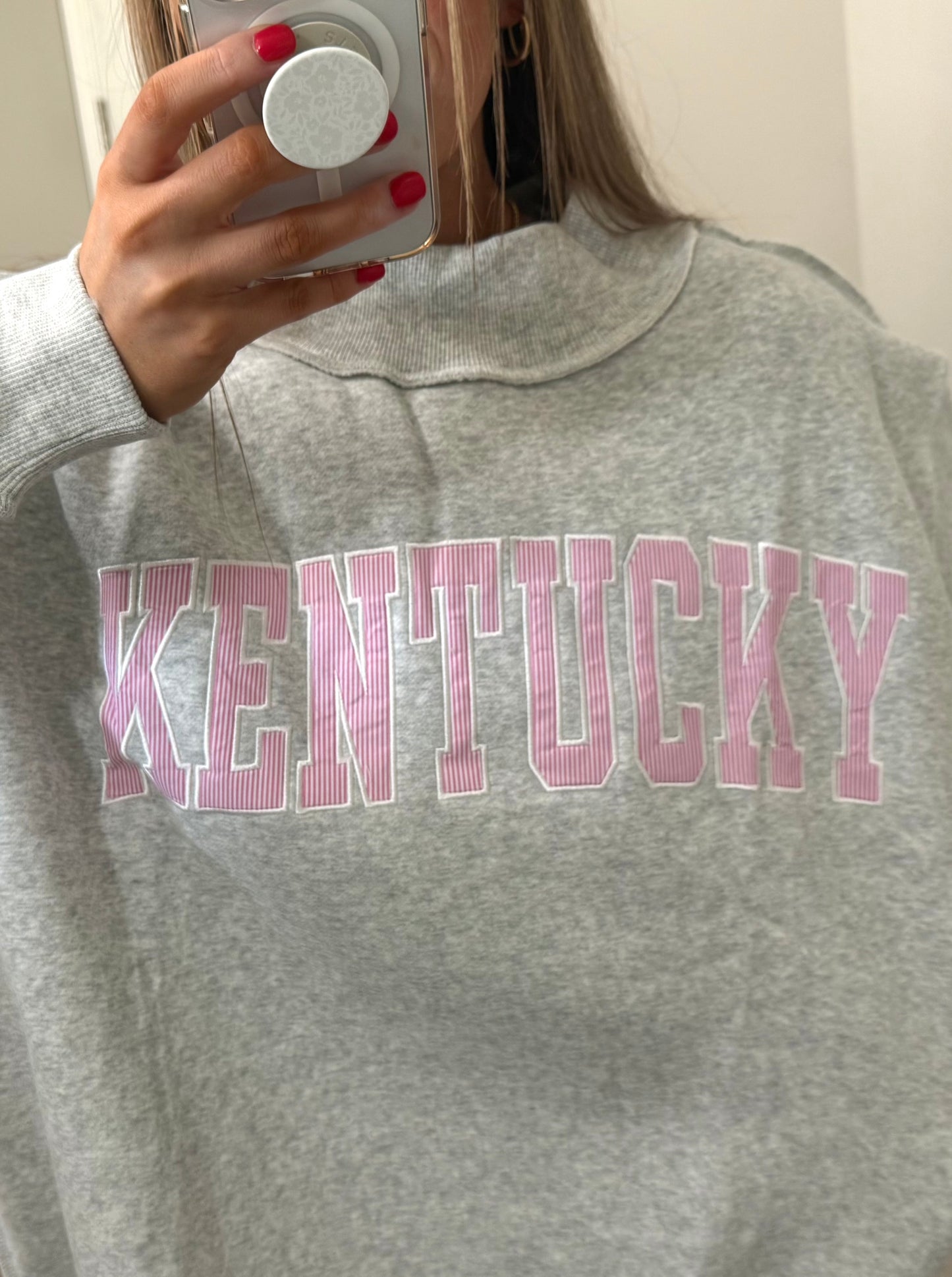 Embroidered Kentucky Mockneck | Ash/Pink Striped