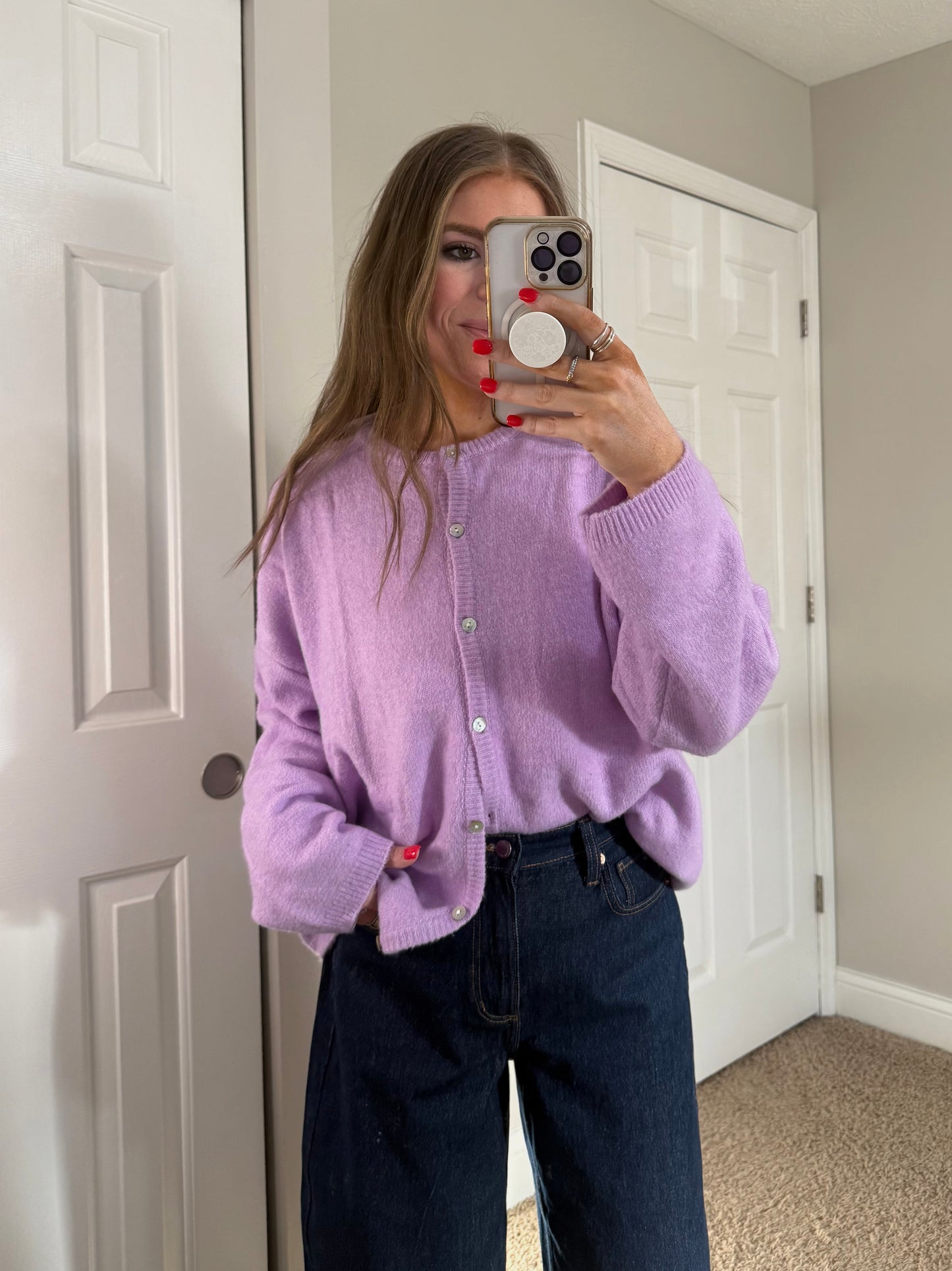 Molly Crewneck Cardigan | Lavender