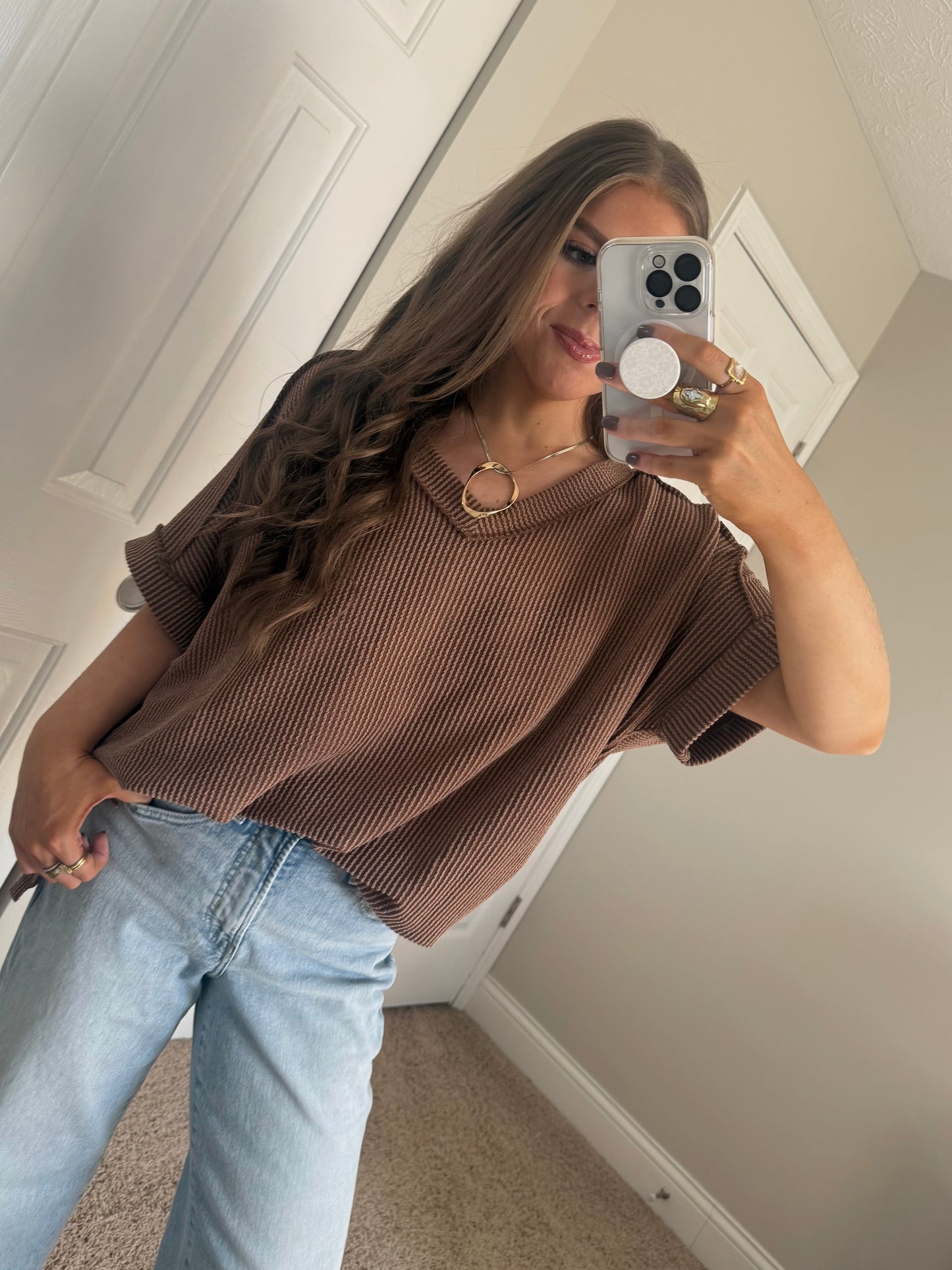 Casey Short Sleeve Top | Brown