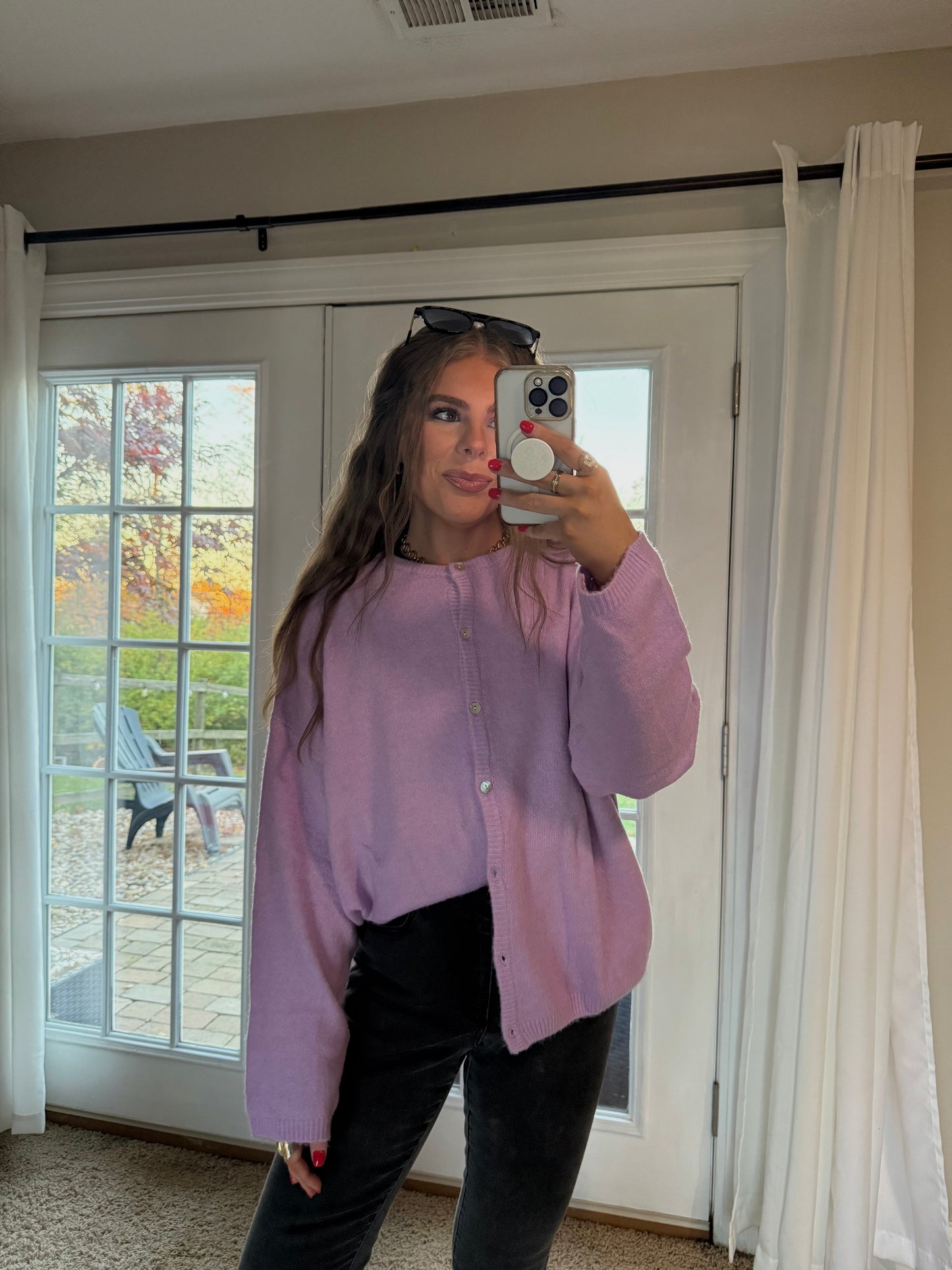 Molly Crewneck Cardigan | Lavender