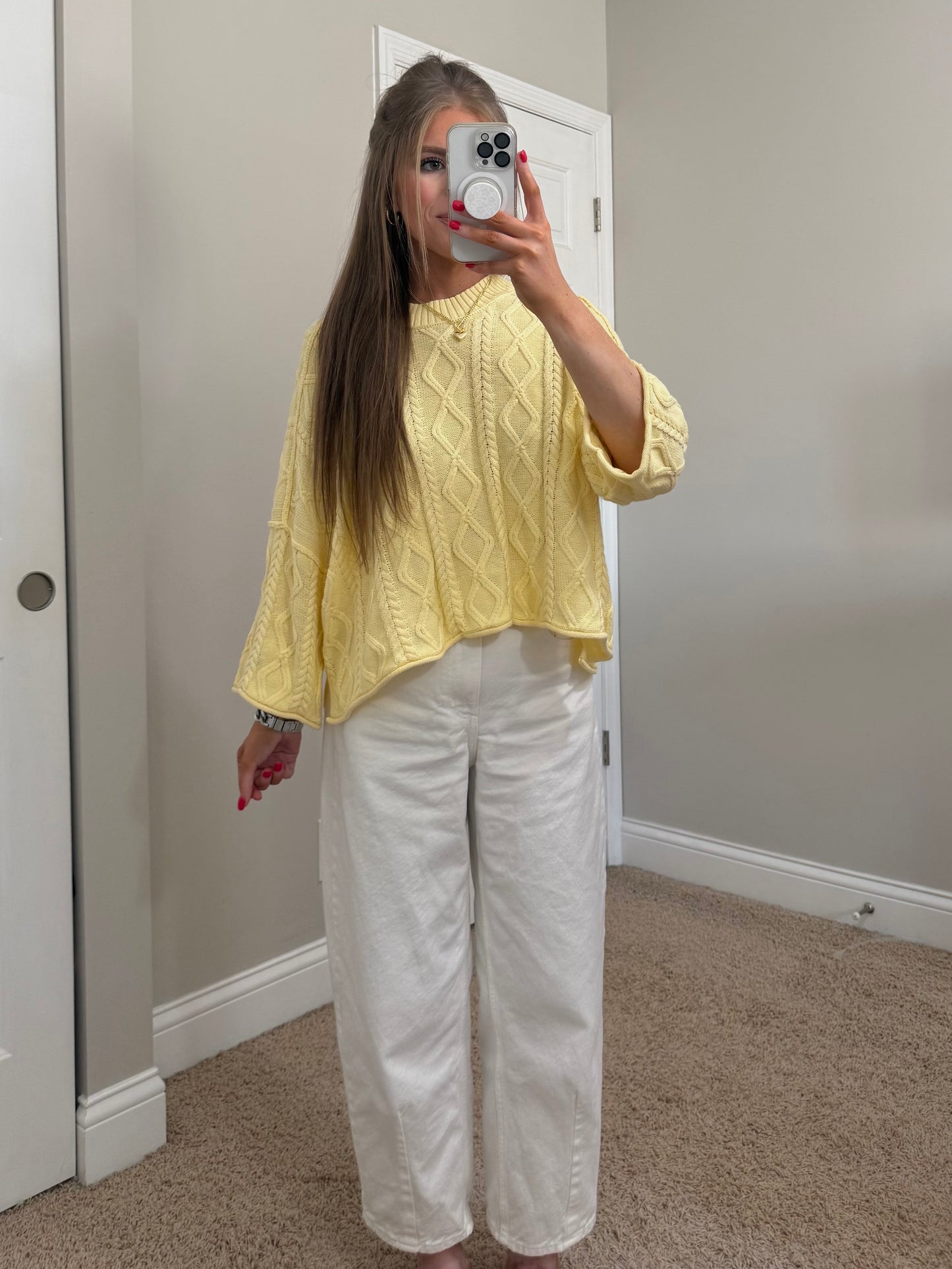 Madi 3/4 Sleeve Sweater | Pastel Yellow