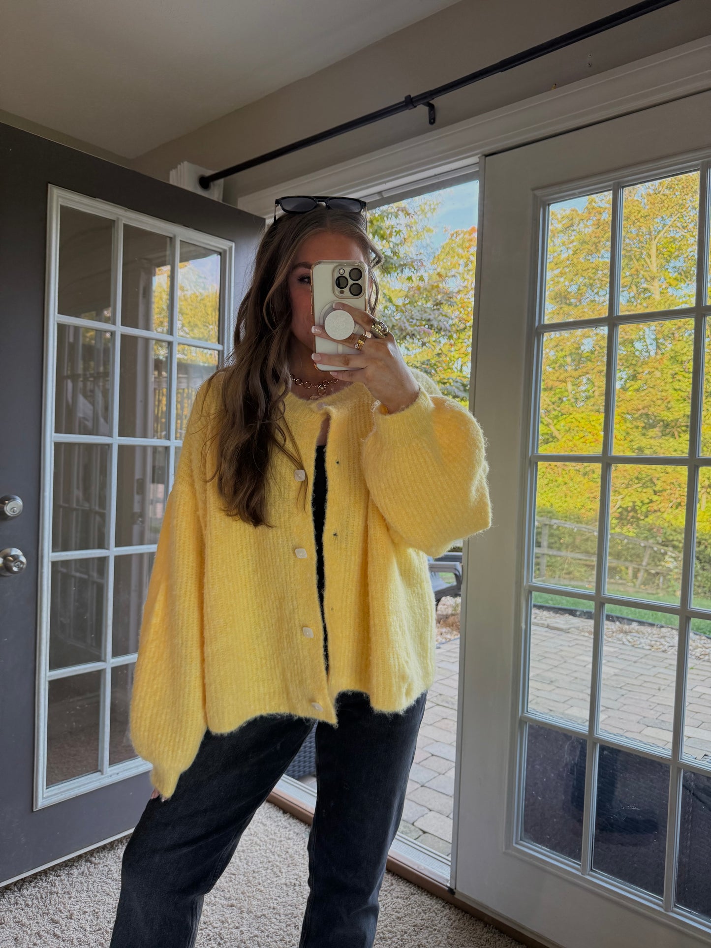 Good Vibes Balloon Sleeve Cardigan | Yellow