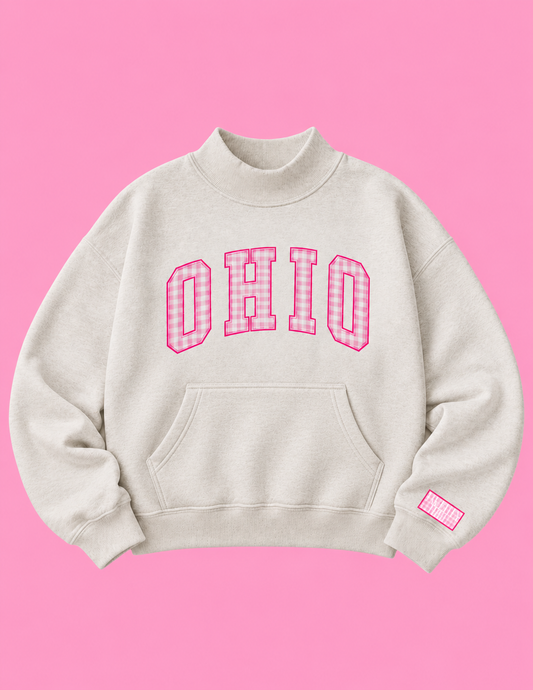 *Waitlist* OHIO Mockneck | Ash Gray/Pink Gingham