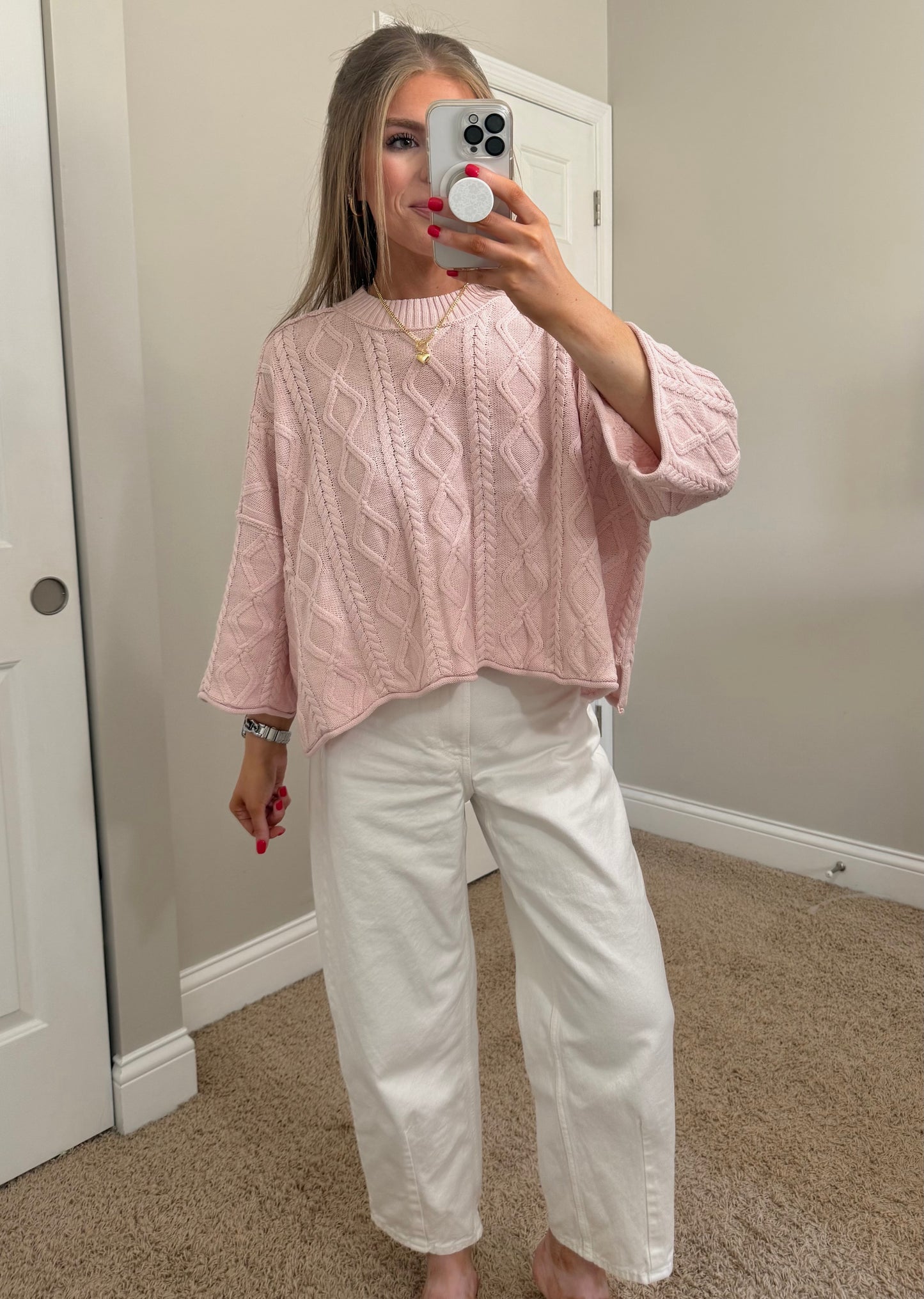 Madi 3/4 Sleeve Sweater | Pastel Pink