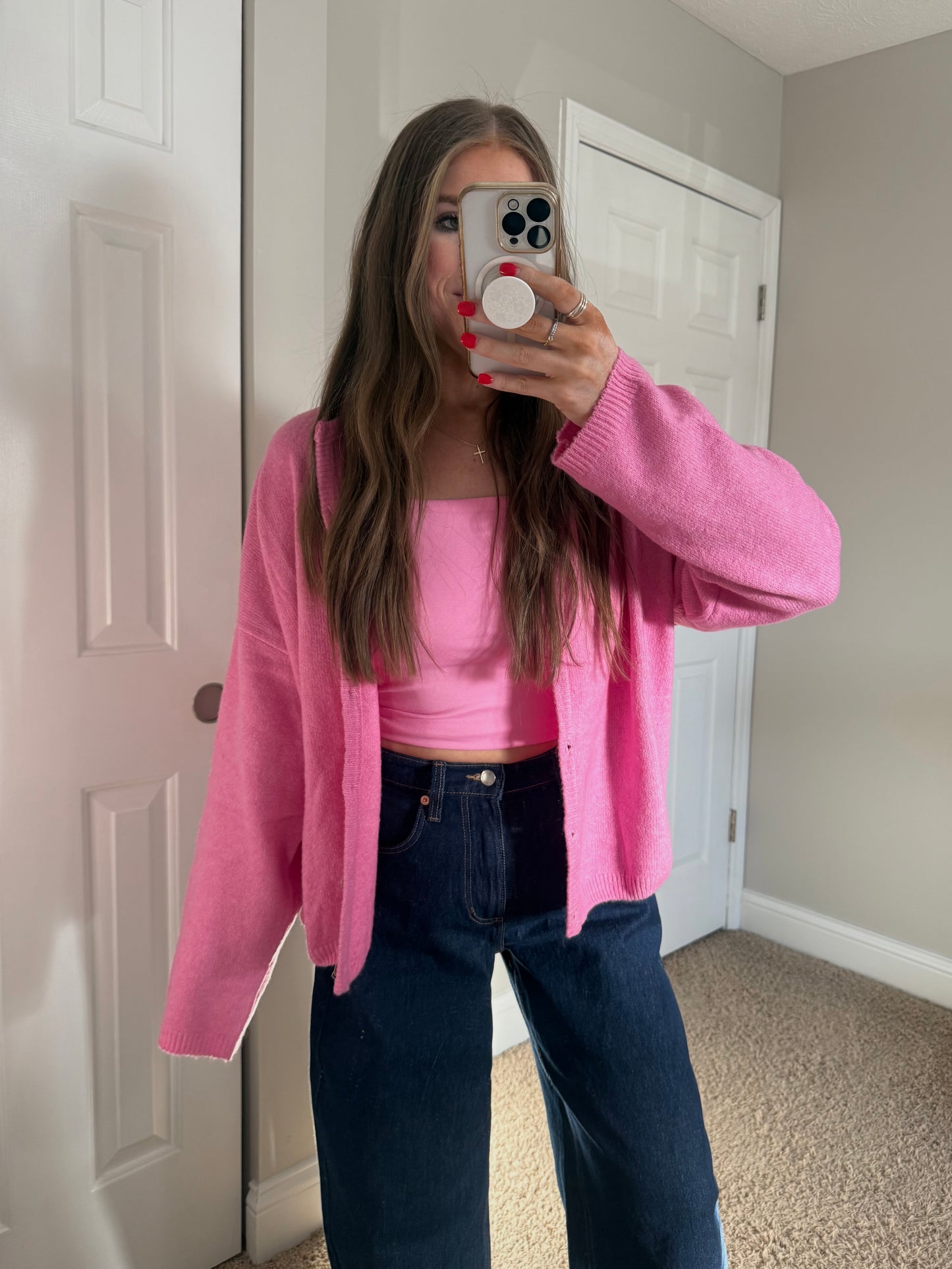 Molly Crewneck Cardigan | Pink