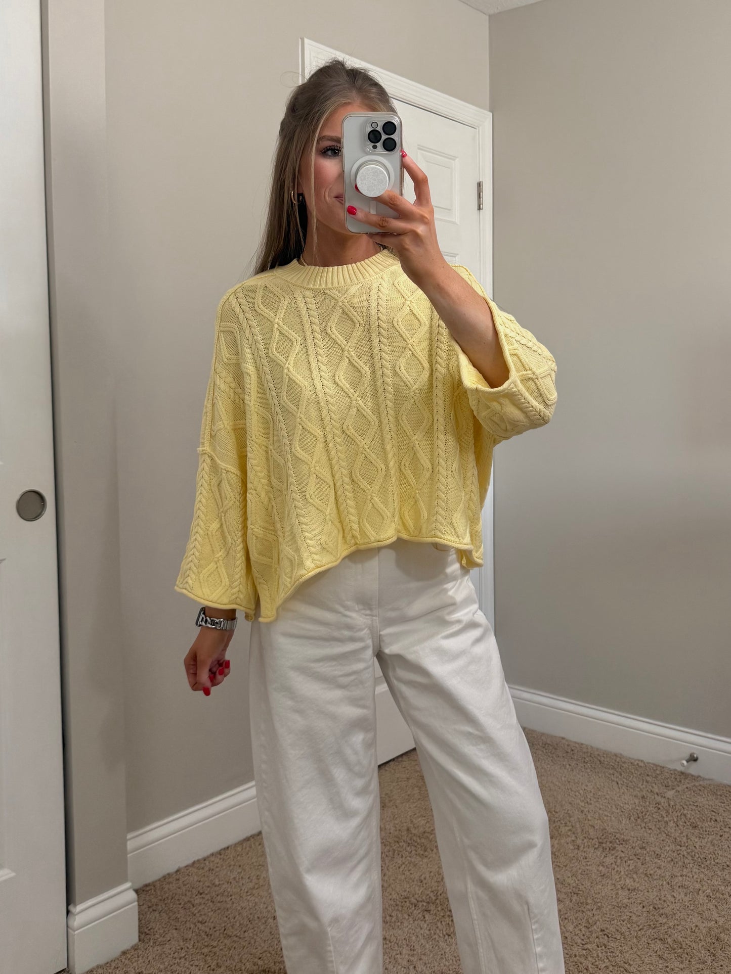 Madi 3/4 Sleeve Sweater | Pastel Yellow