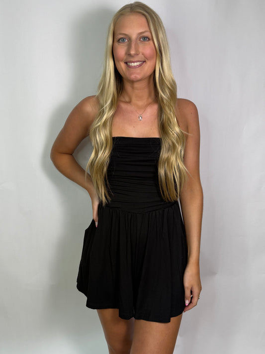 Meg Strapless Romper | Black