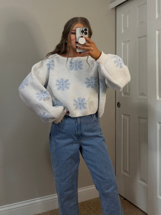 'SNOWFLAKE' Boat Neck Cropped Sweater