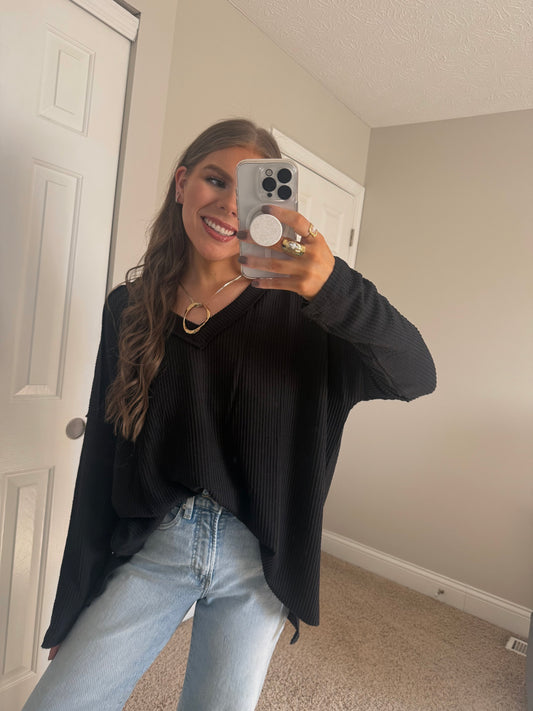 Reagan Raised Ribbed Top | Black