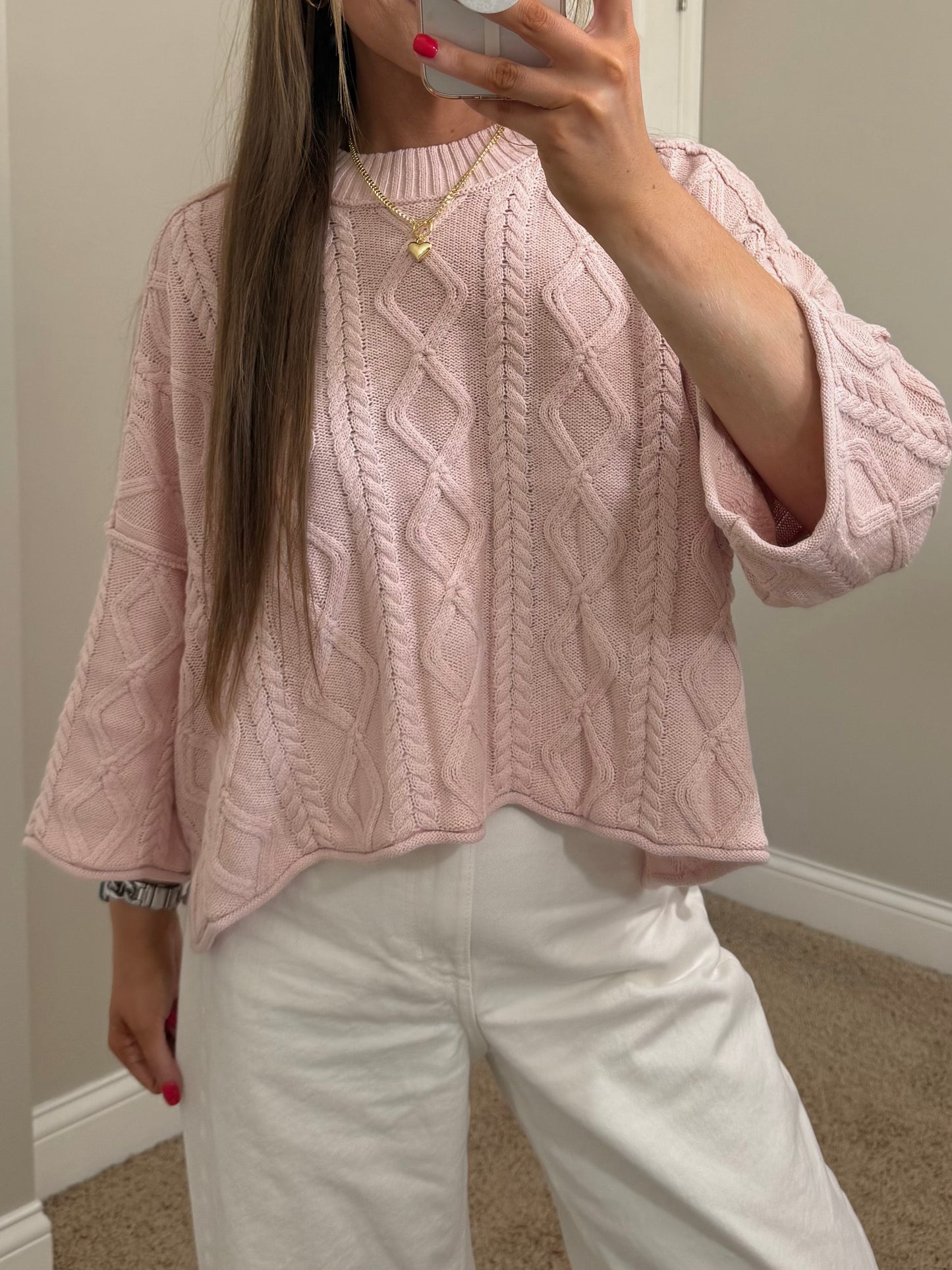 Madi 3/4 Sleeve Sweater | Pastel Pink