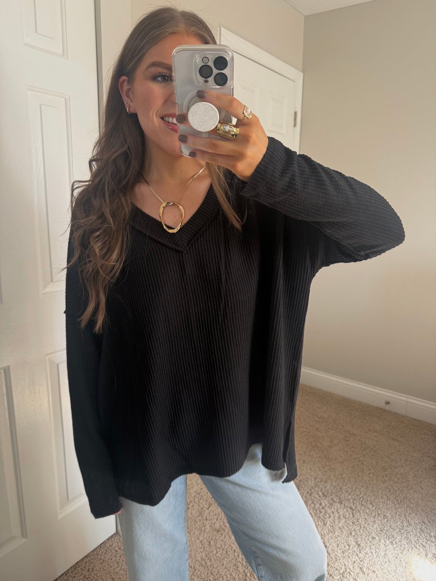Reagan Raised Ribbed Top | Black
