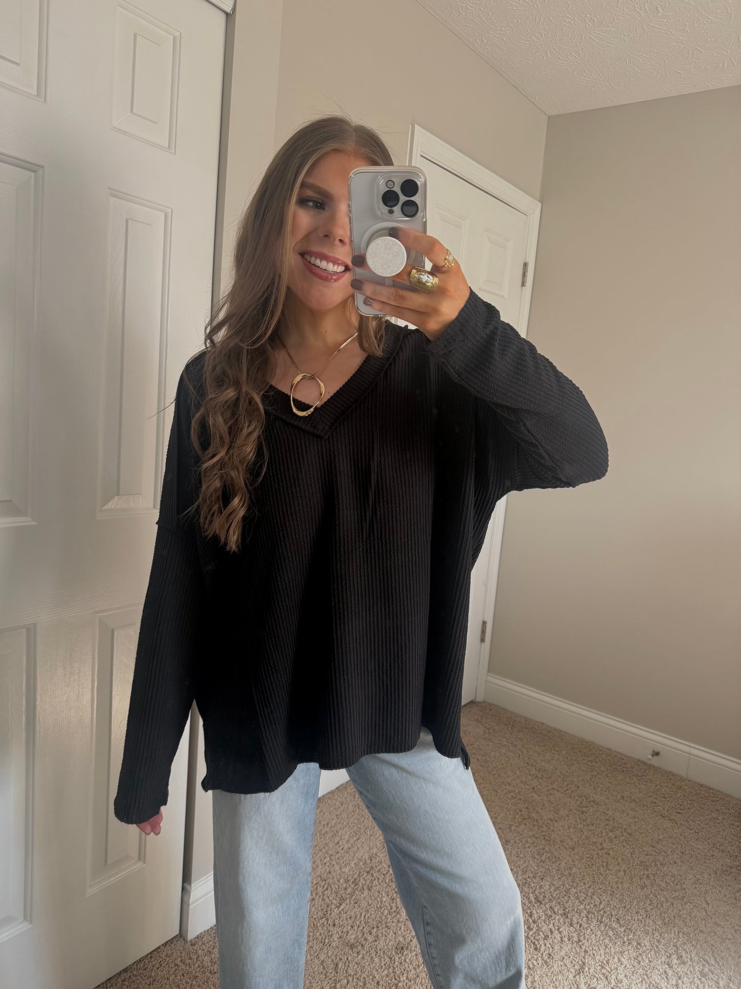 Reagan Raised Ribbed Top | Black