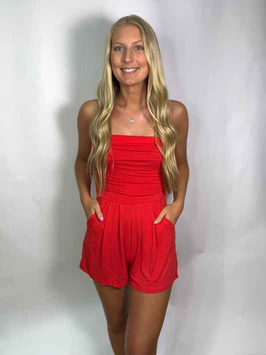 Meg 2.0 Strapless Romper | Red