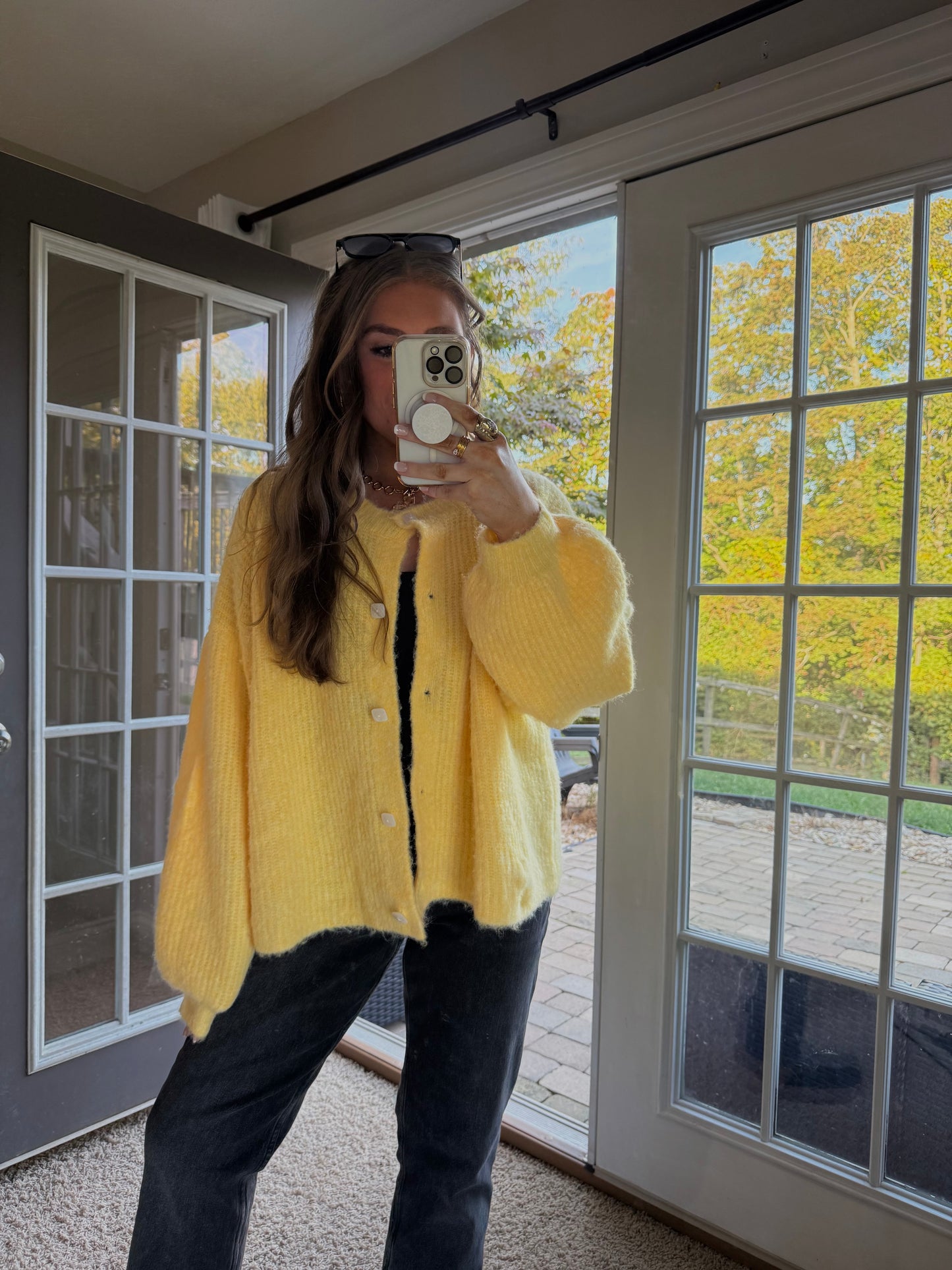 Good Vibes Balloon Sleeve Cardigan | Yellow