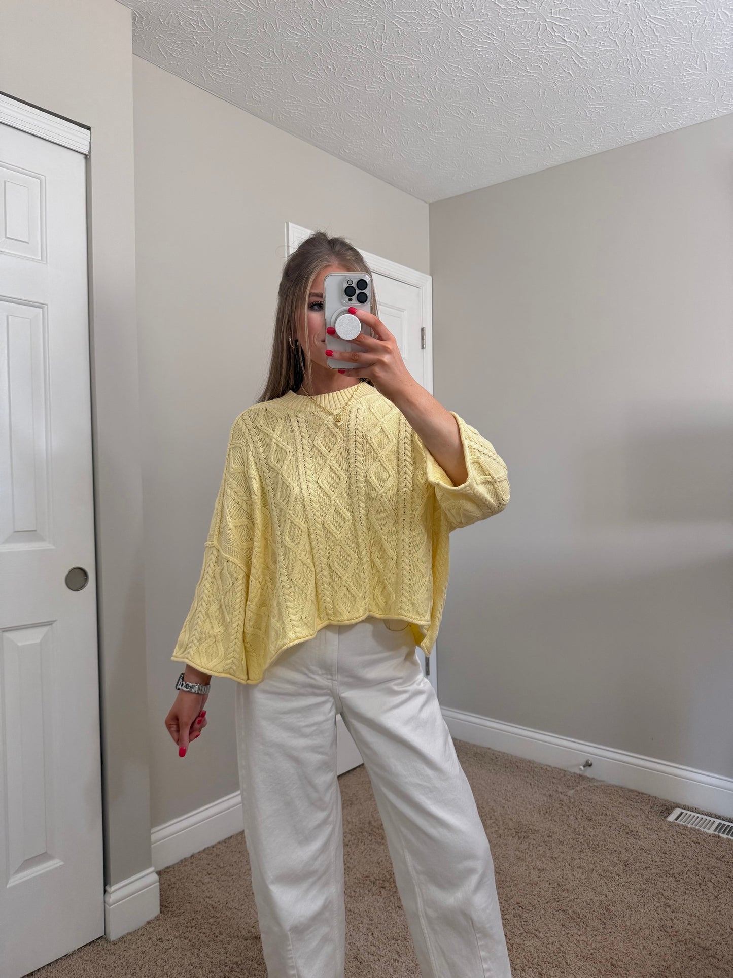 Madi 3/4 Sleeve Sweater | Pastel Yellow