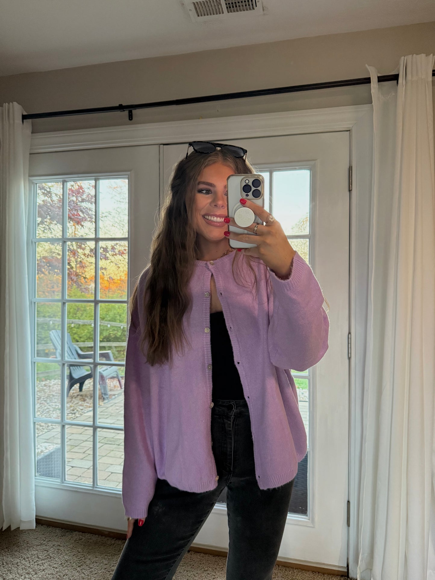 Molly Crewneck Cardigan | Lavender