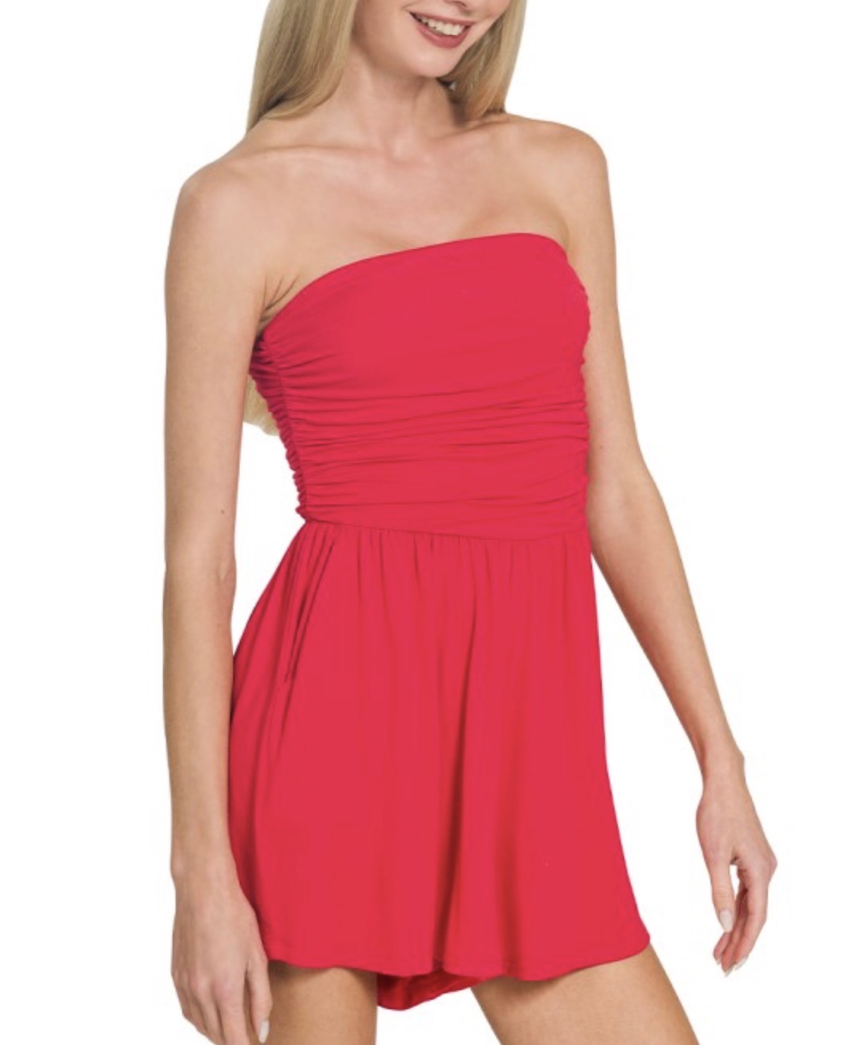 Meg Strapless Romper | Red
