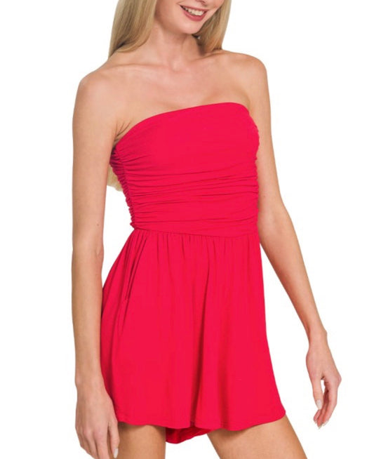 Meg Strapless Romper | Red