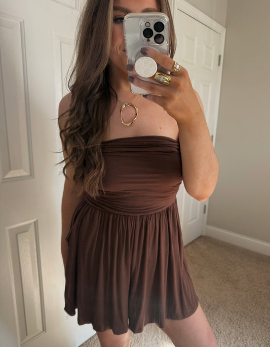 Meg Strapless Romper | Brown