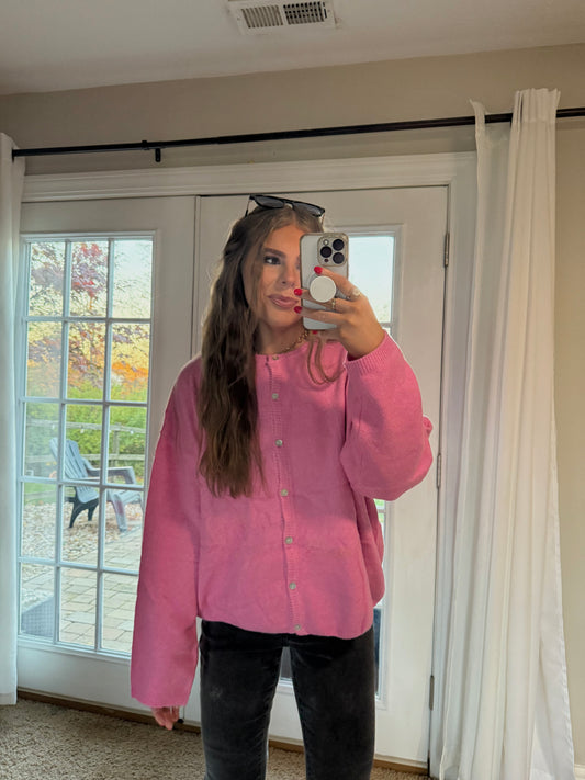 Molly Crewneck Cardigan | Pink
