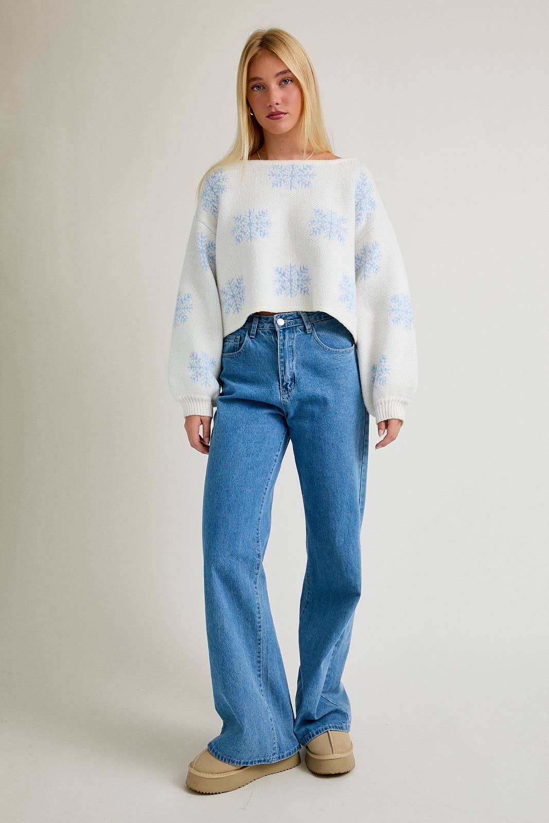 *SALE* ‘SNOWFLAKE' Boat Neck Cropped Sweater