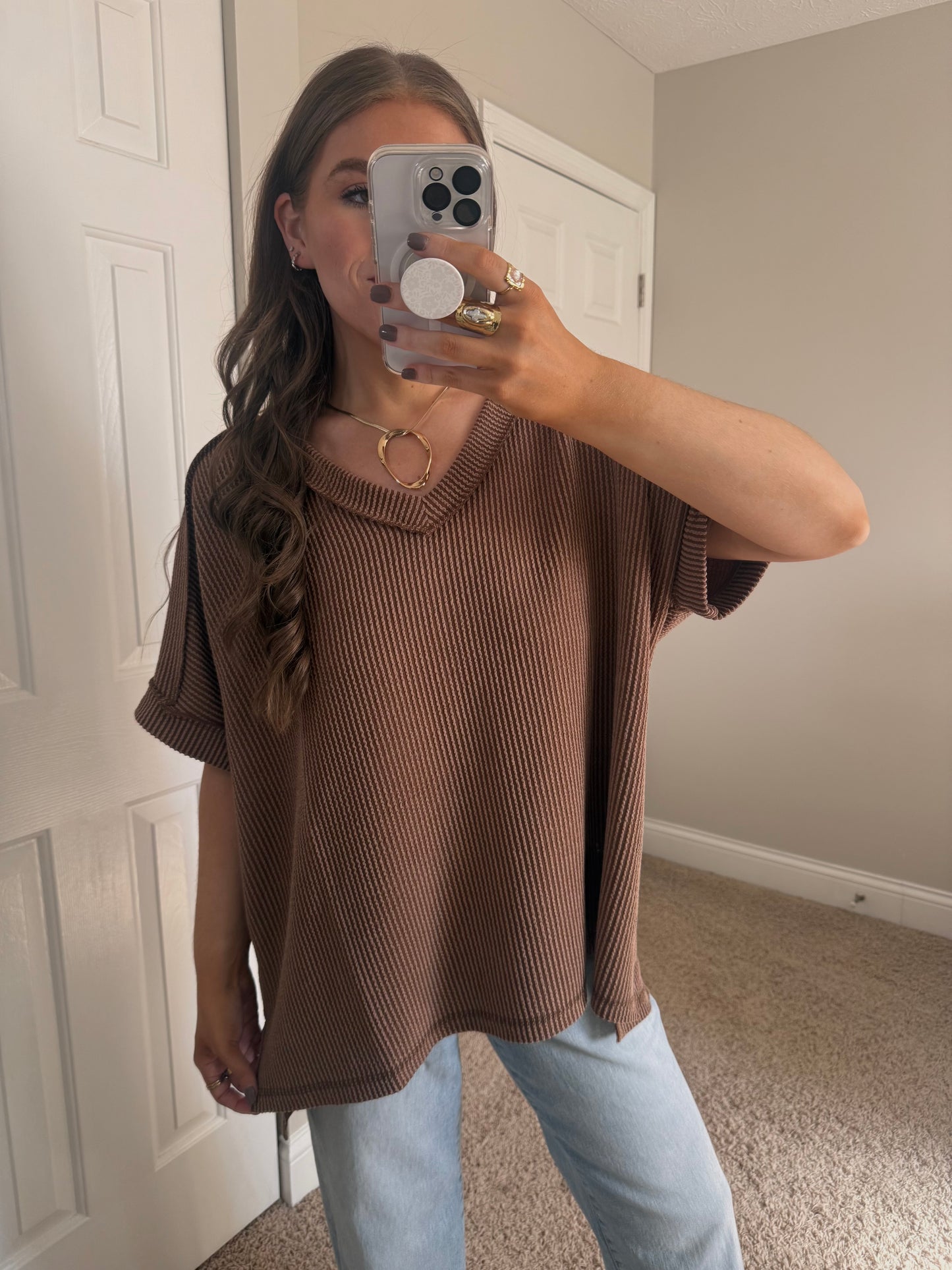 Casey Short Sleeve Top | Brown
