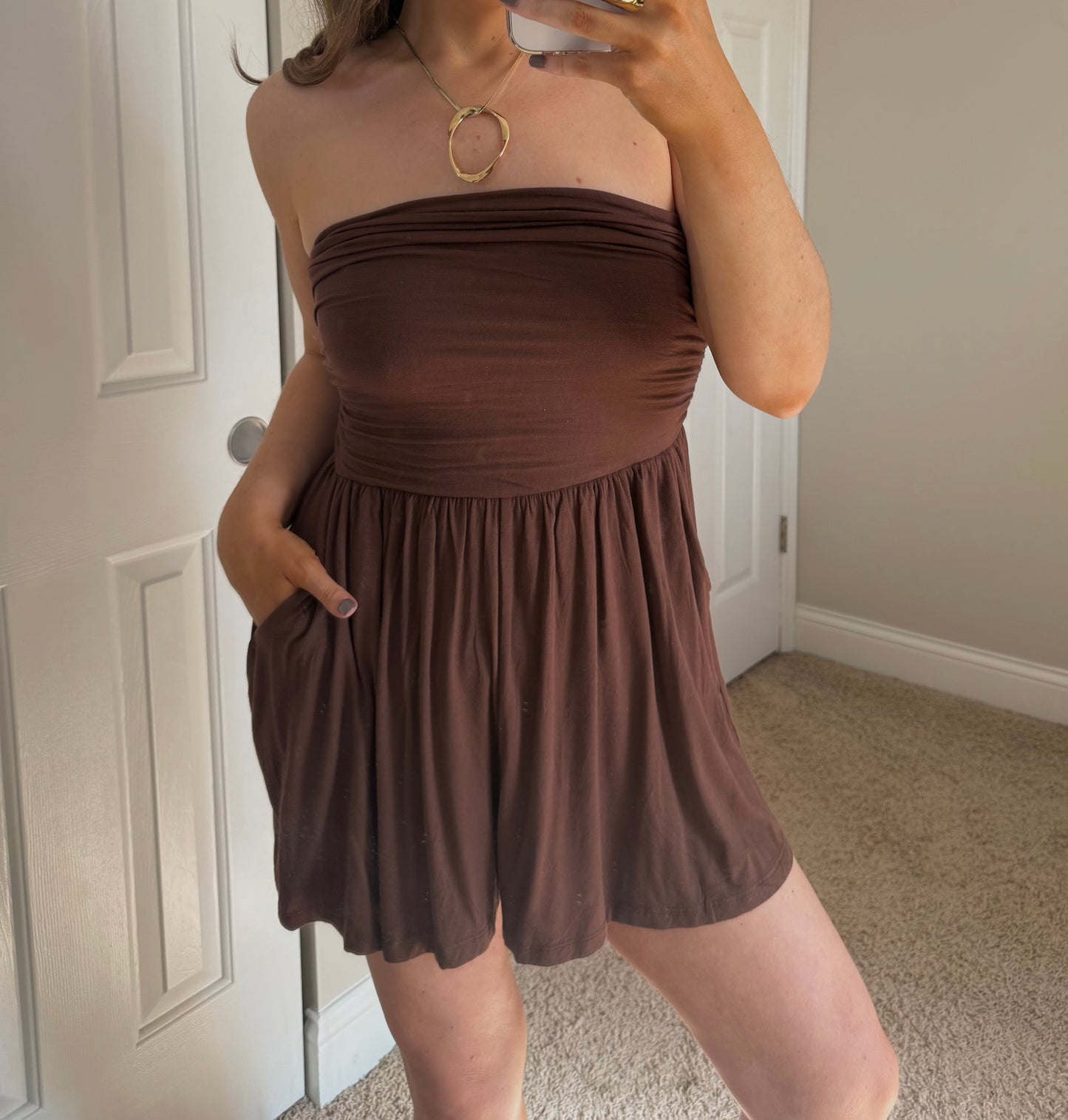 Meg Strapless Romper | Brown
