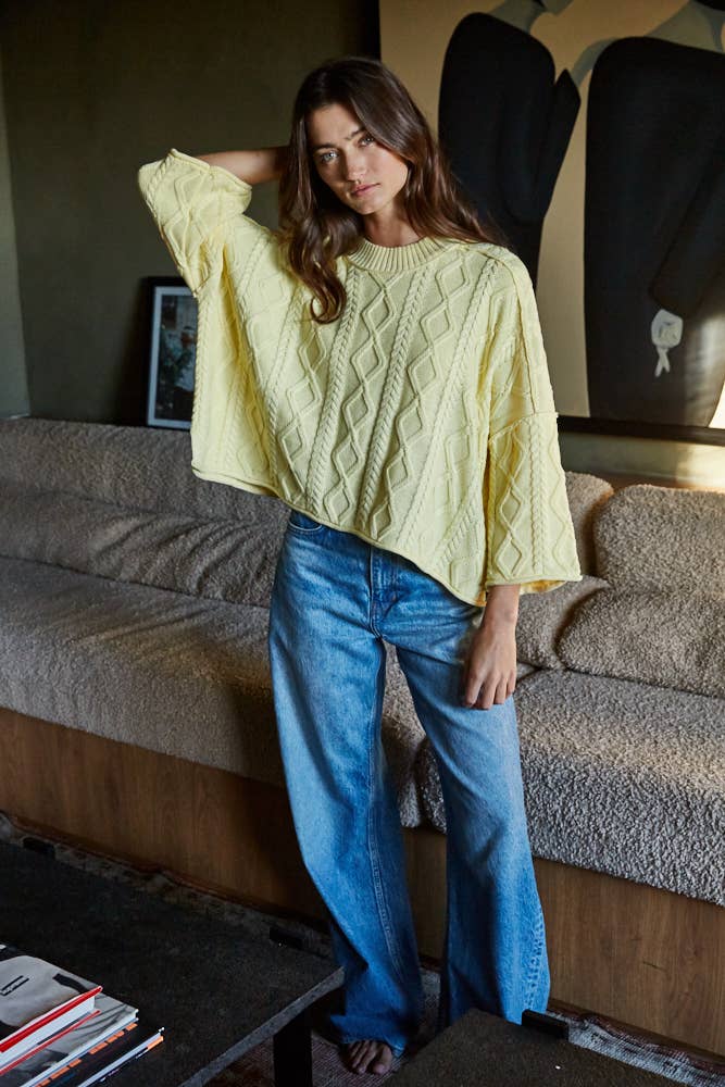 Madi 3/4 Sleeve Sweater | Pastel Yellow