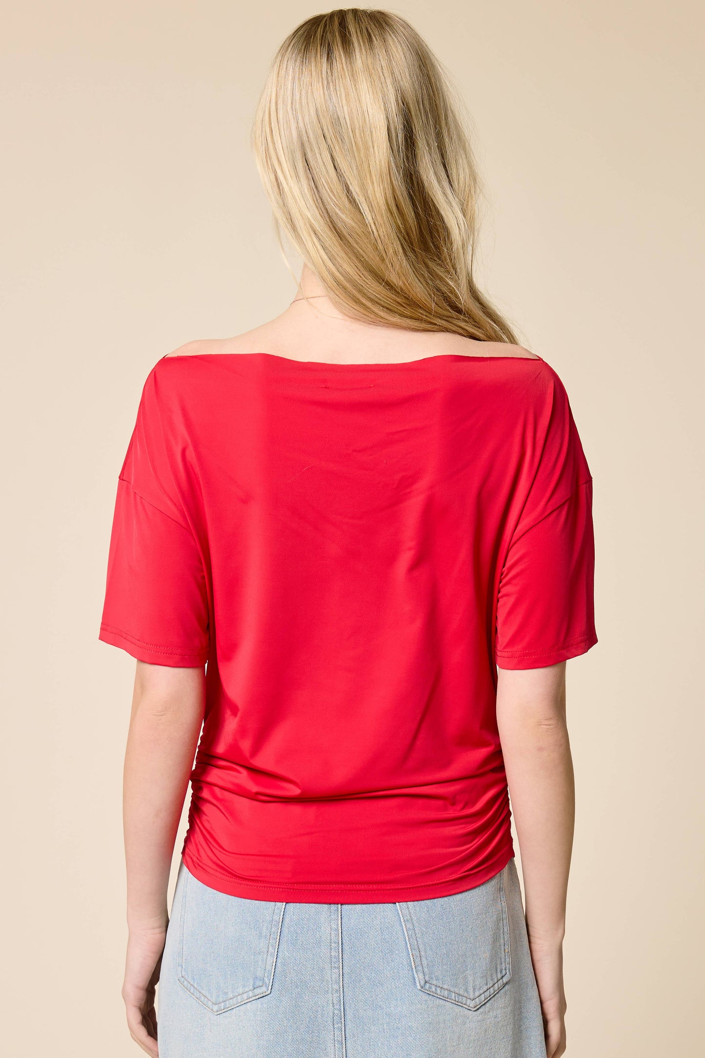 Ryan One Shoulder Short Sleeve Top | Red