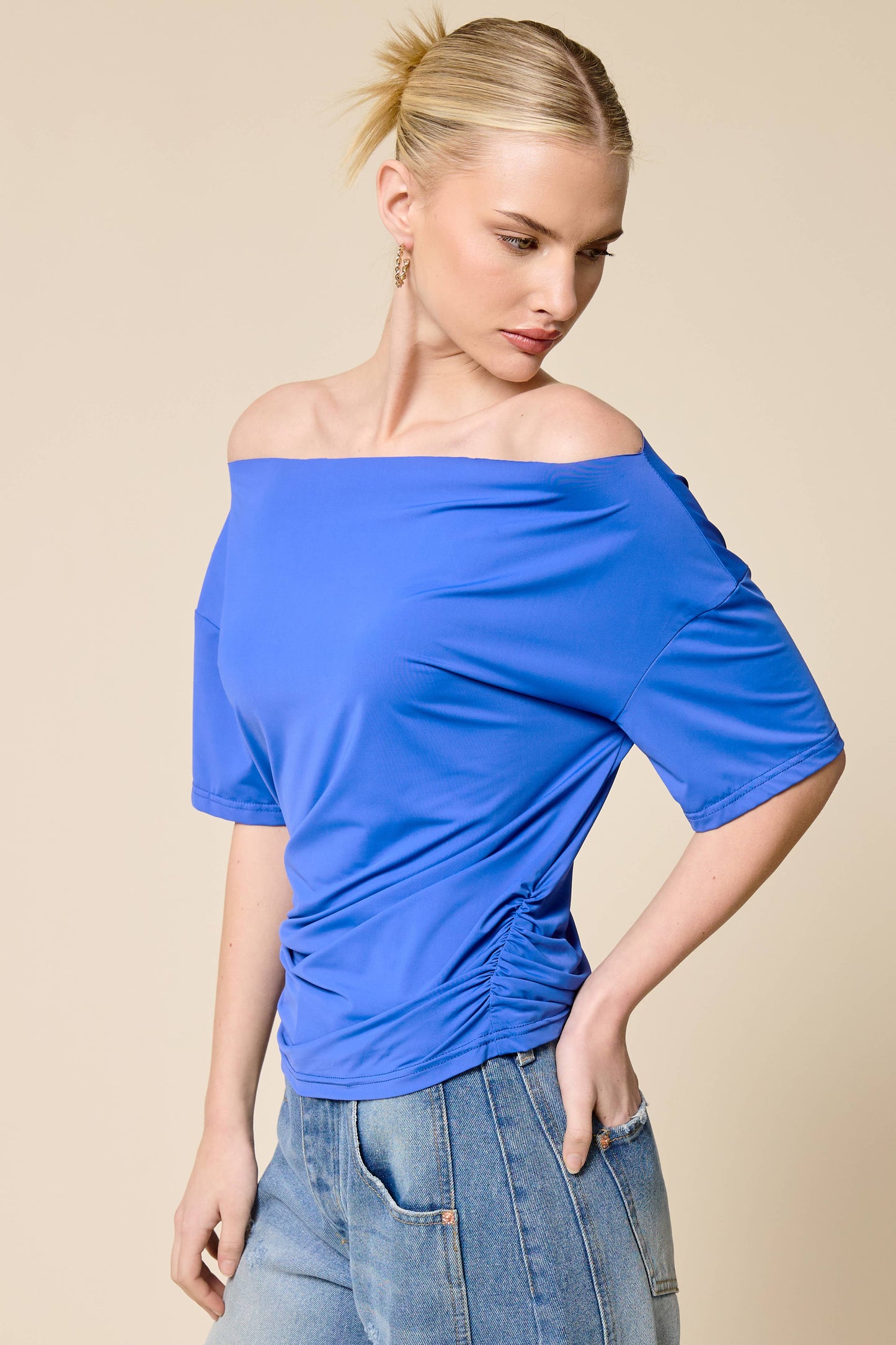 Ryan One Shoulder Short Sleeve Top | Blue