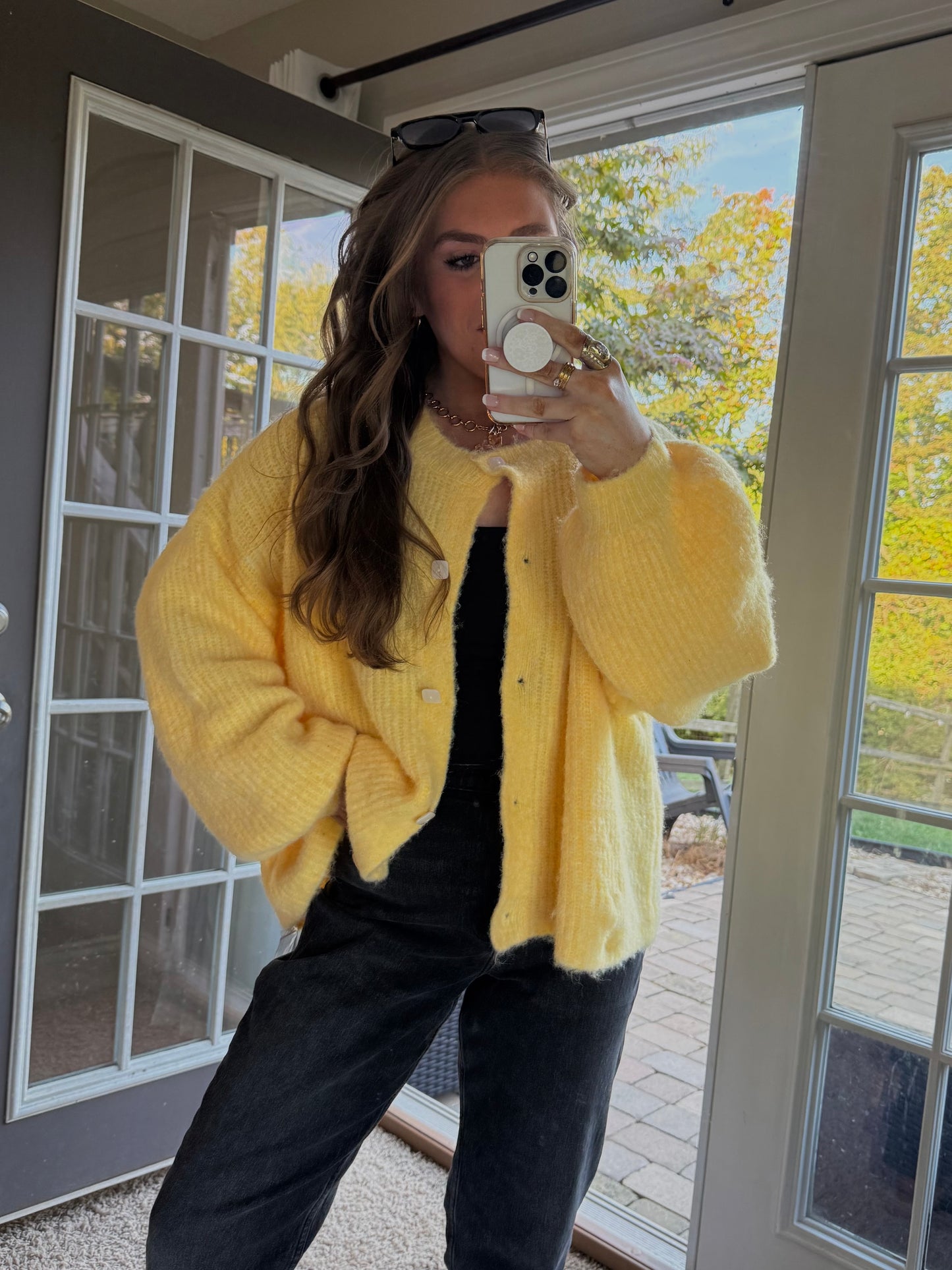 Good Vibes Balloon Sleeve Cardigan | Yellow