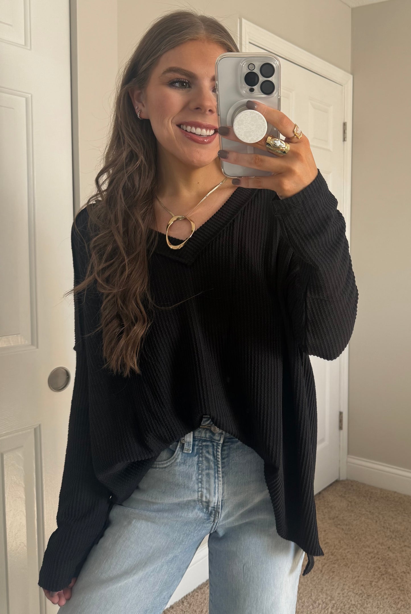 Reagan Raised Ribbed Top | Black