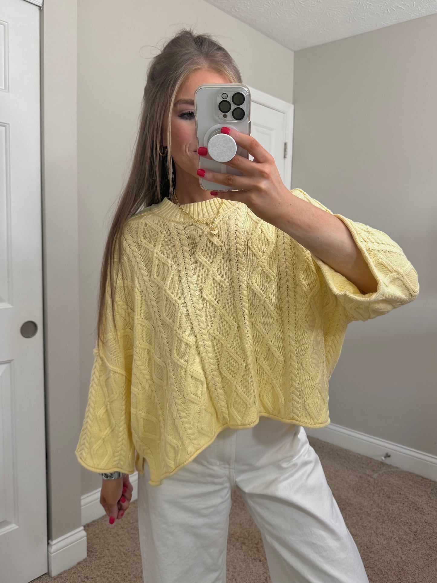 Madi 3/4 Sleeve Sweater | Pastel Yellow
