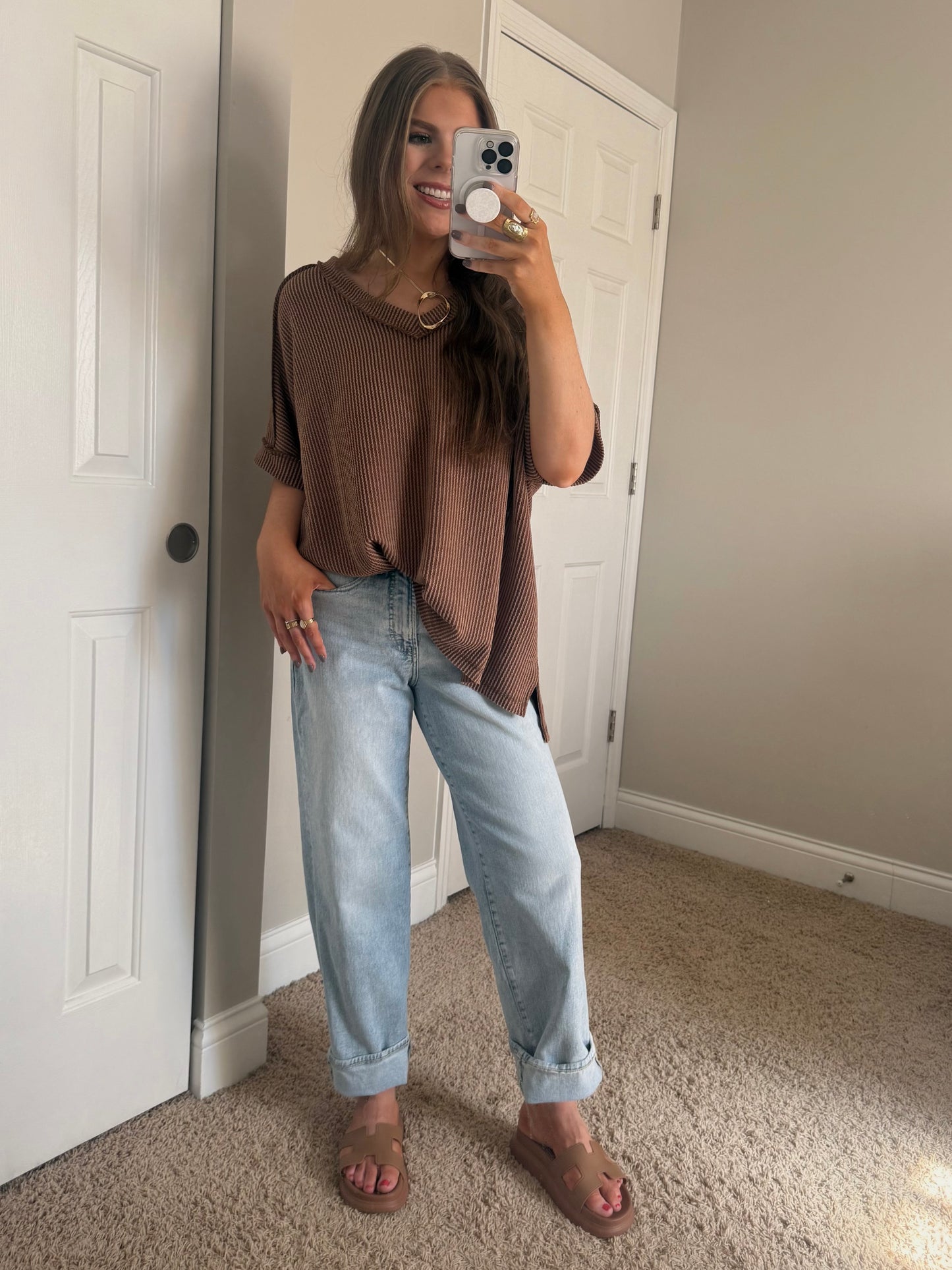 Casey Short Sleeve Top | Brown